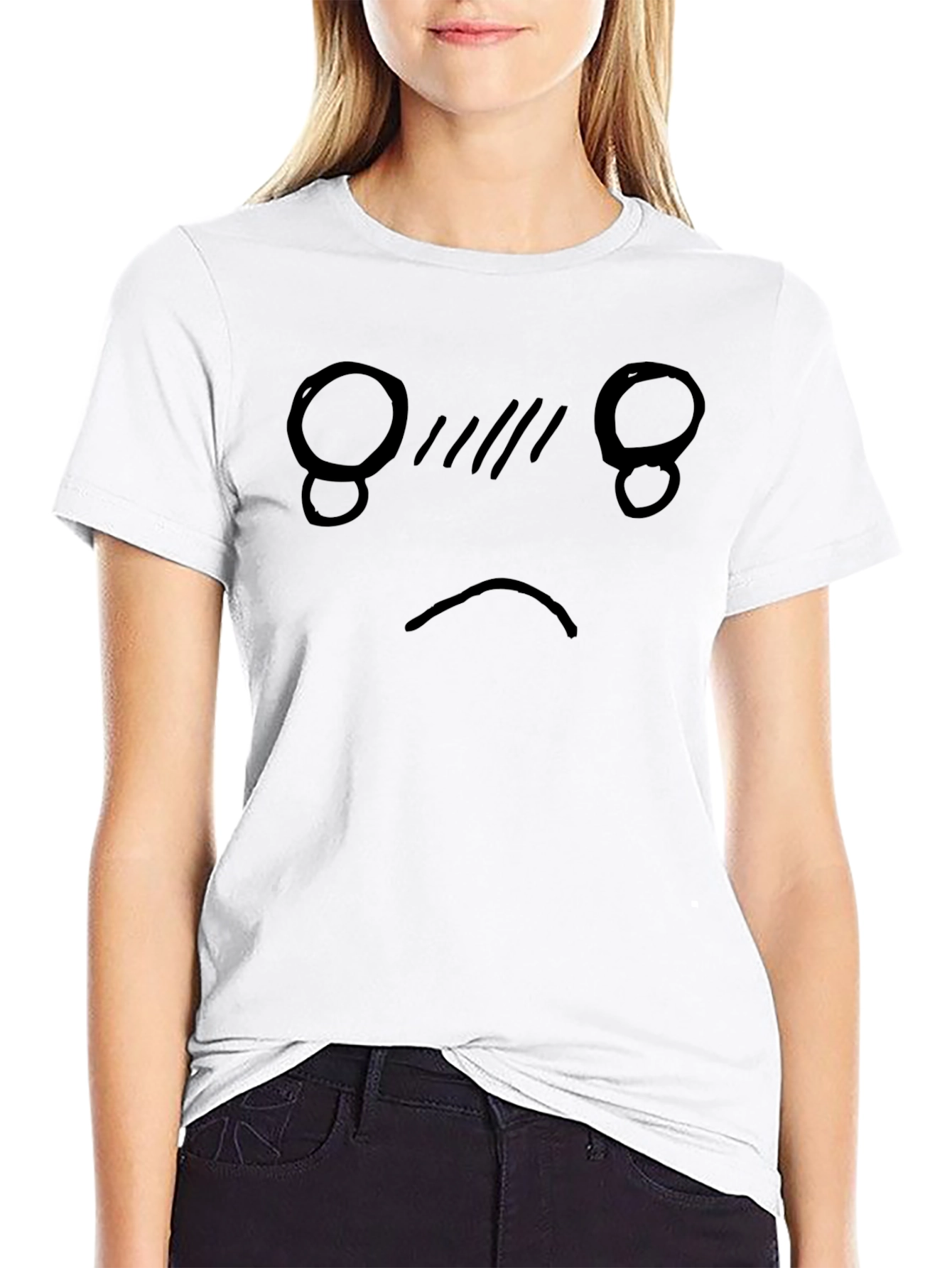 Sad Face Graphic Tee - Black Cotton Blend