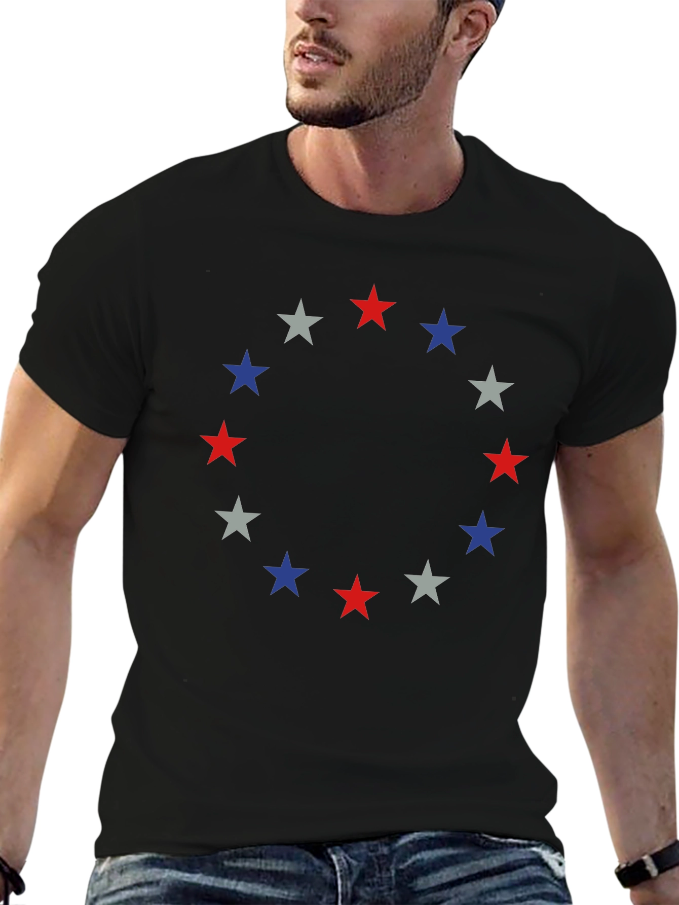 Patriotic Star Circle T-Shirt - Red White and Blue