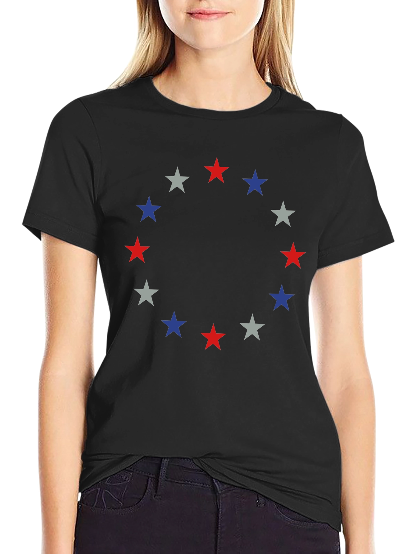 Patriotic Star Circle T-Shirt - Red White and Blue