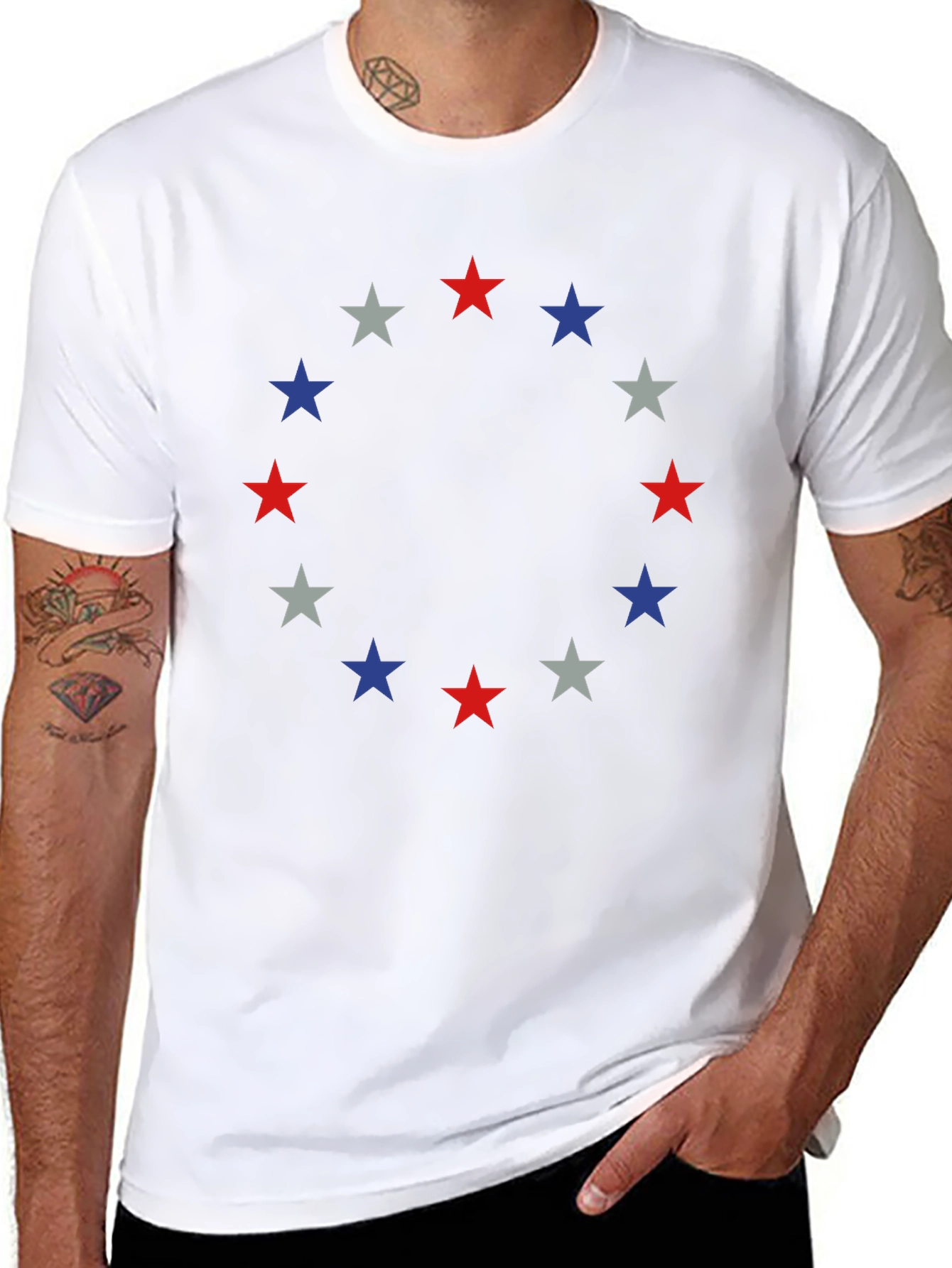 Patriotic Star Circle T-Shirt - Red White and Blue