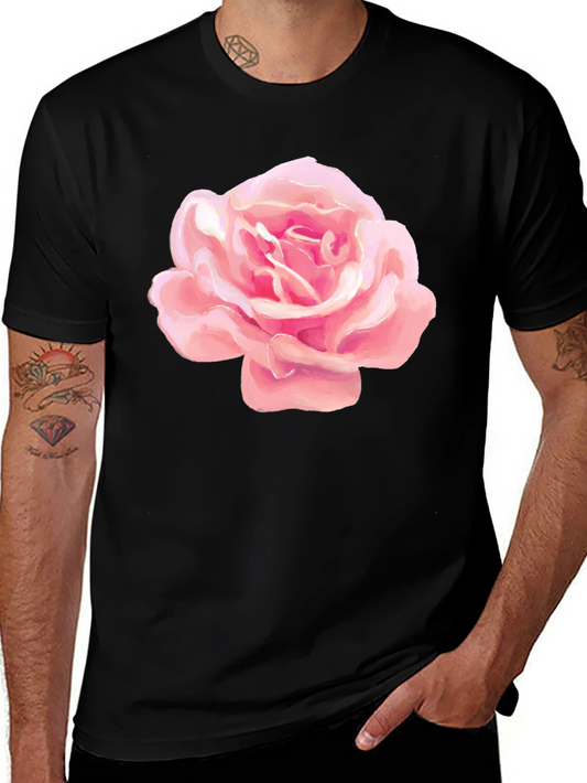 Pink Rose Graphic Black T-Shirt