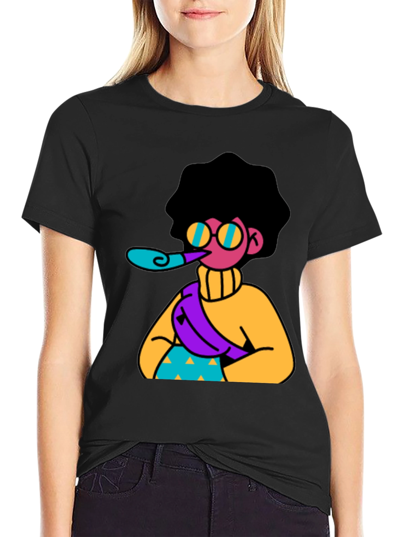 Fun Cartoon Graphic T-Shirt - Black