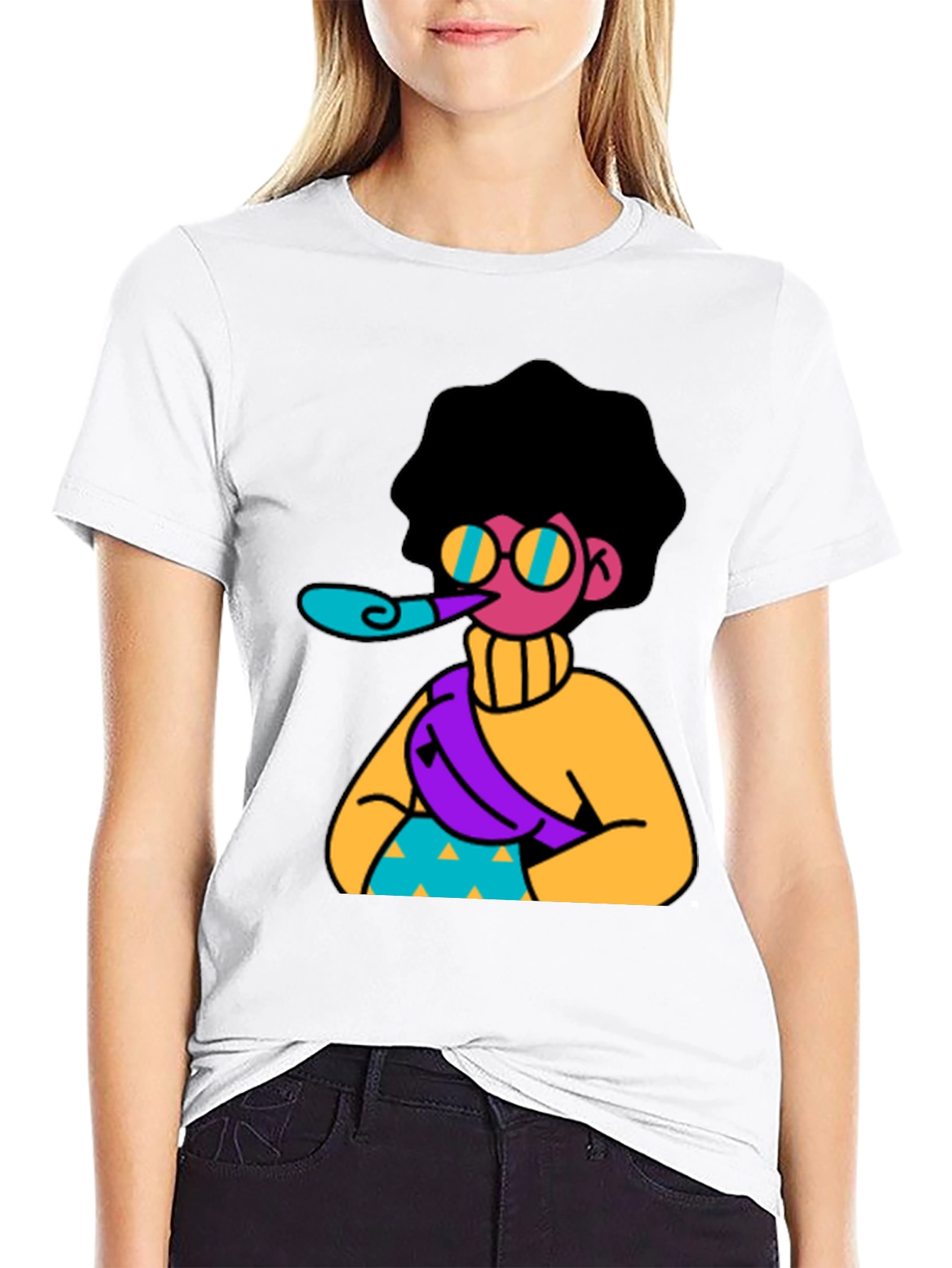 Fun Cartoon Graphic T-Shirt - Black