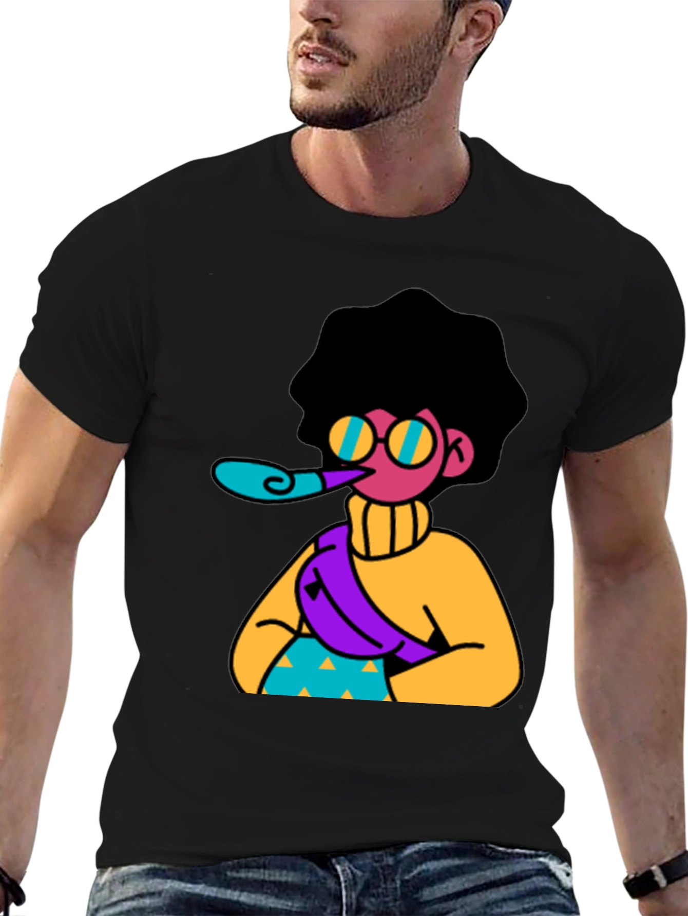 Fun Cartoon Graphic T-Shirt - Black