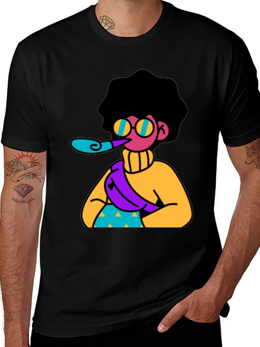 Fun Cartoon Graphic T-Shirt - Black