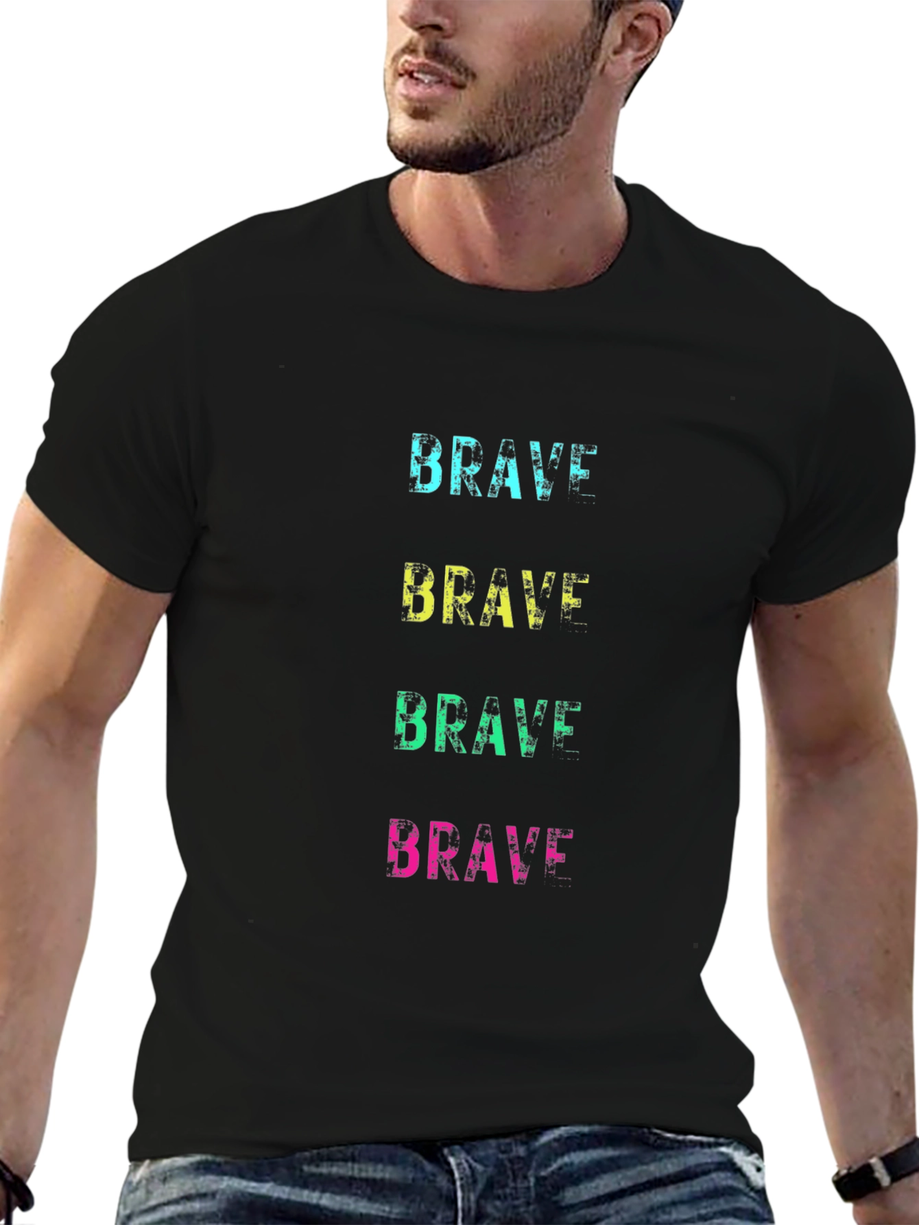 Mens Brave Graphic Print Crew Neck T-Shirt