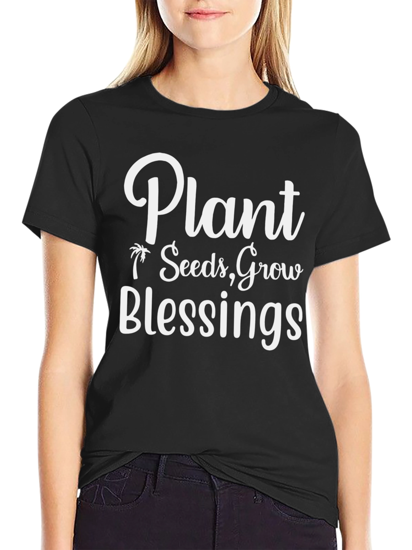 Plant Seeds Grow Blessings Black Graphic Tee