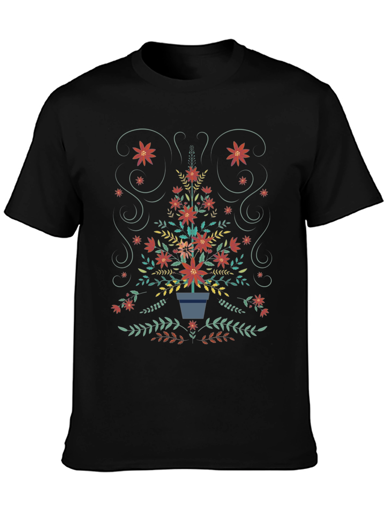 Floral Christmas Tree T-Shirt - Holiday Festive Tee