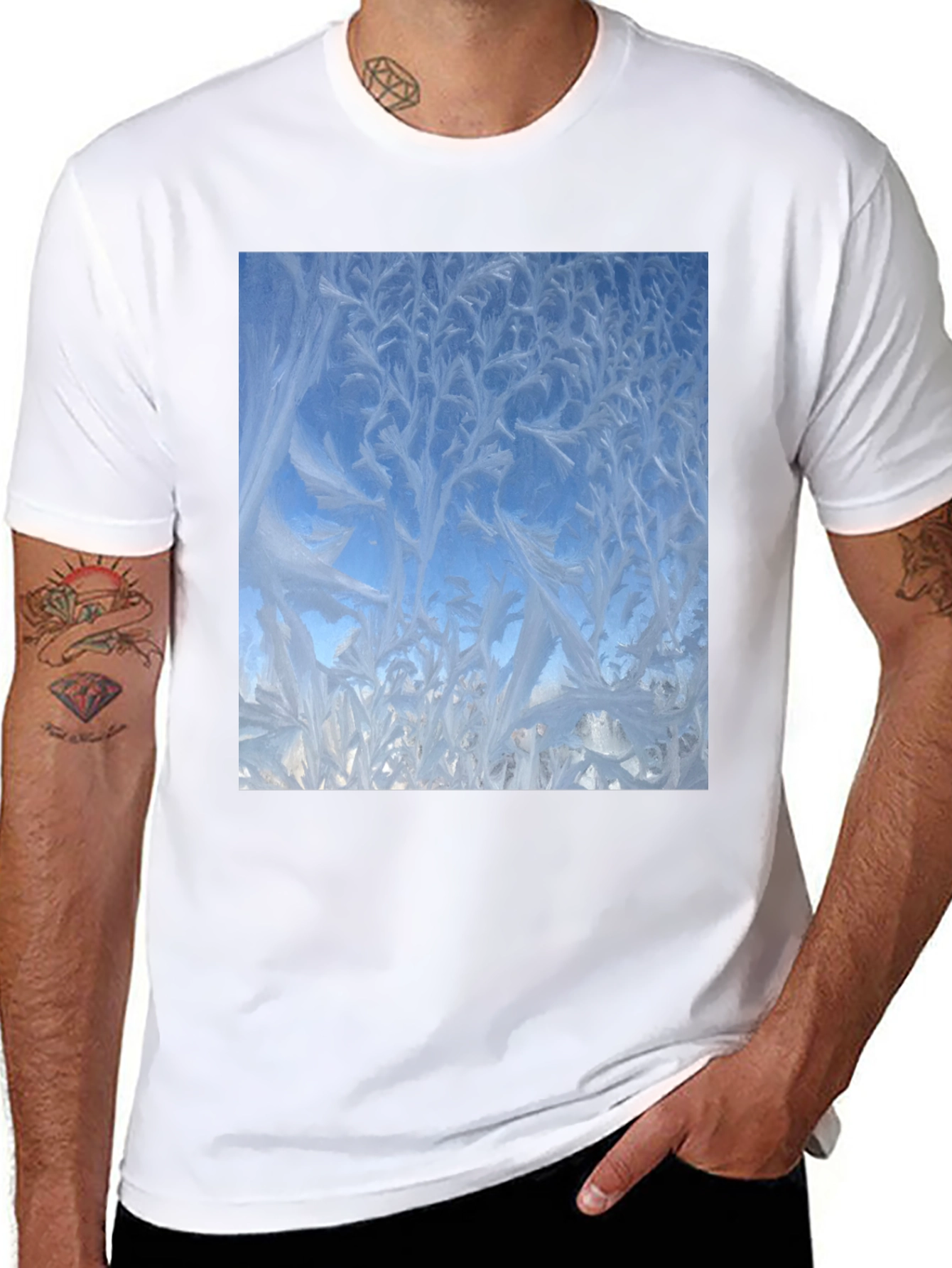 Winter Window Frost Print T-Shirt - Black