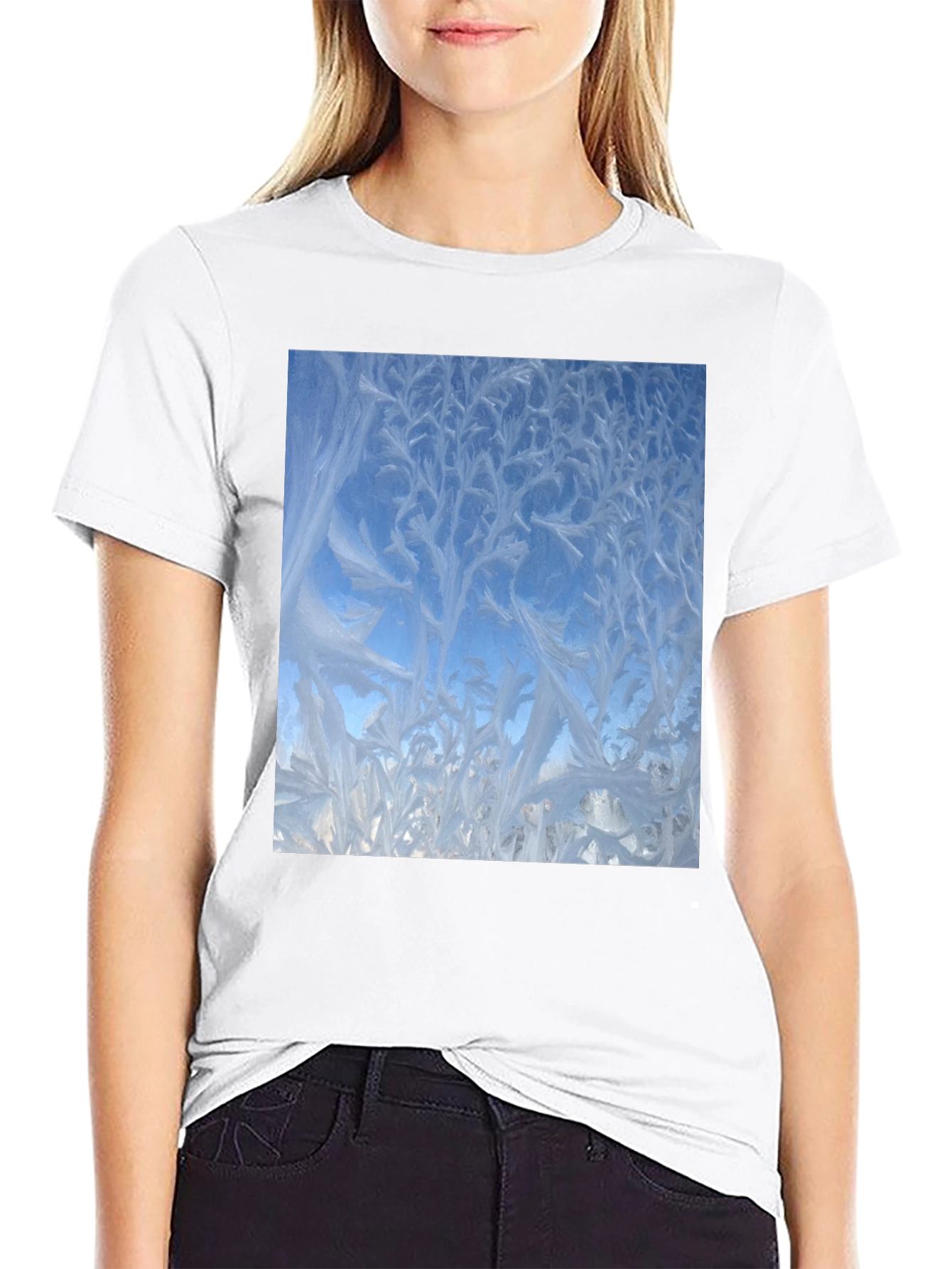 Winter Window Frost Print T-Shirt - Black