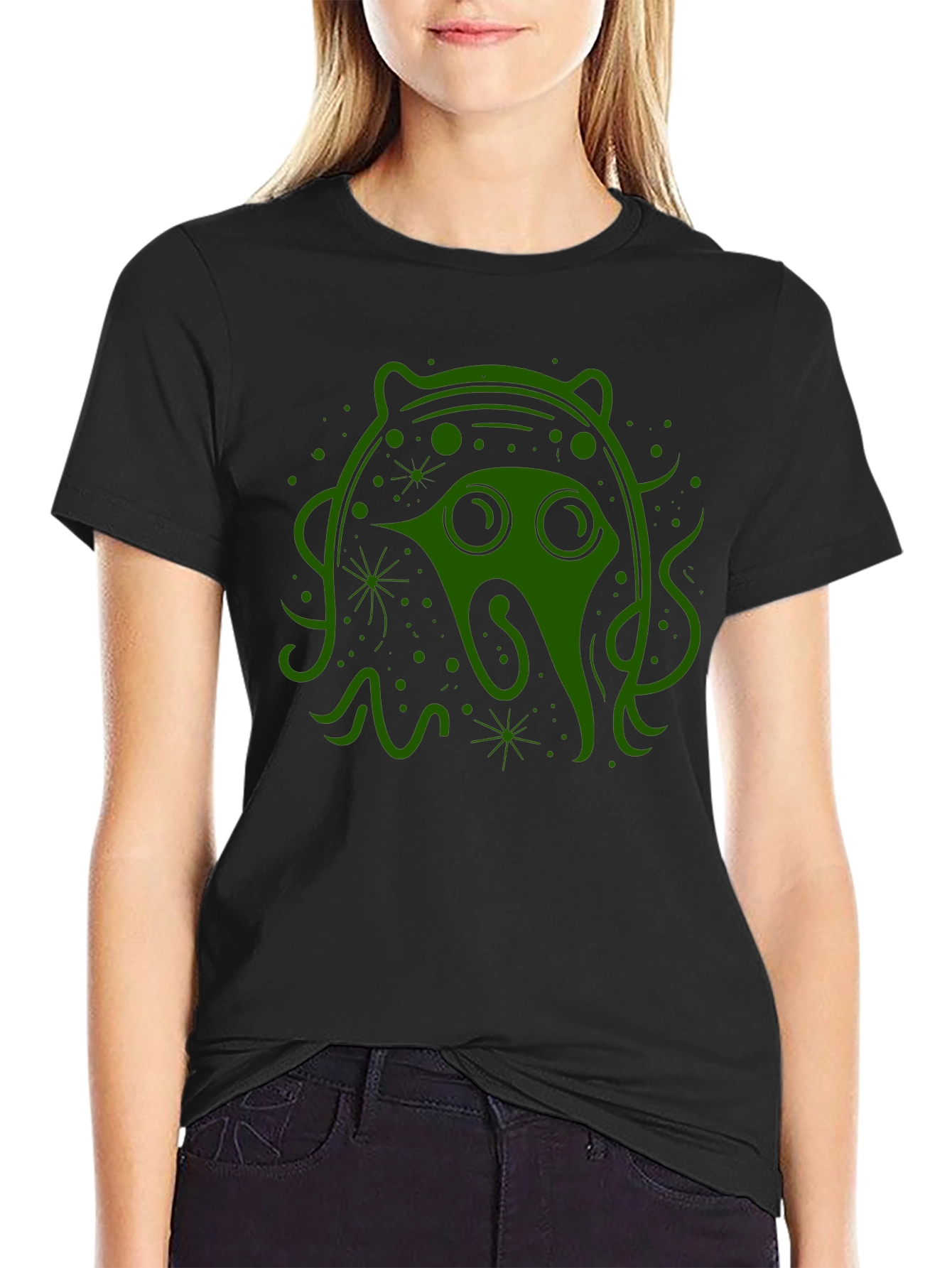 Green Alien Graphic Black Tee