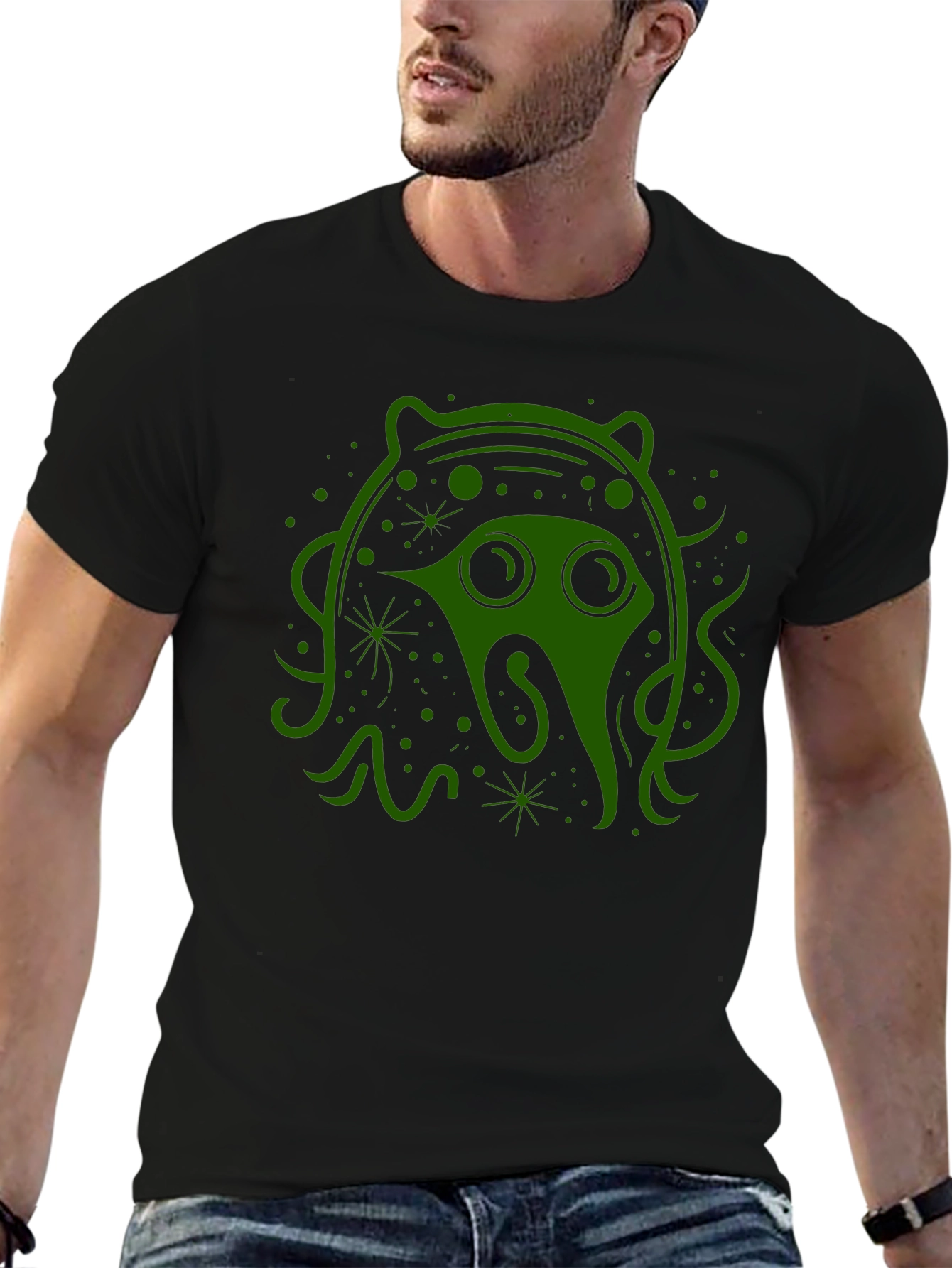 Green Alien Graphic Black Tee