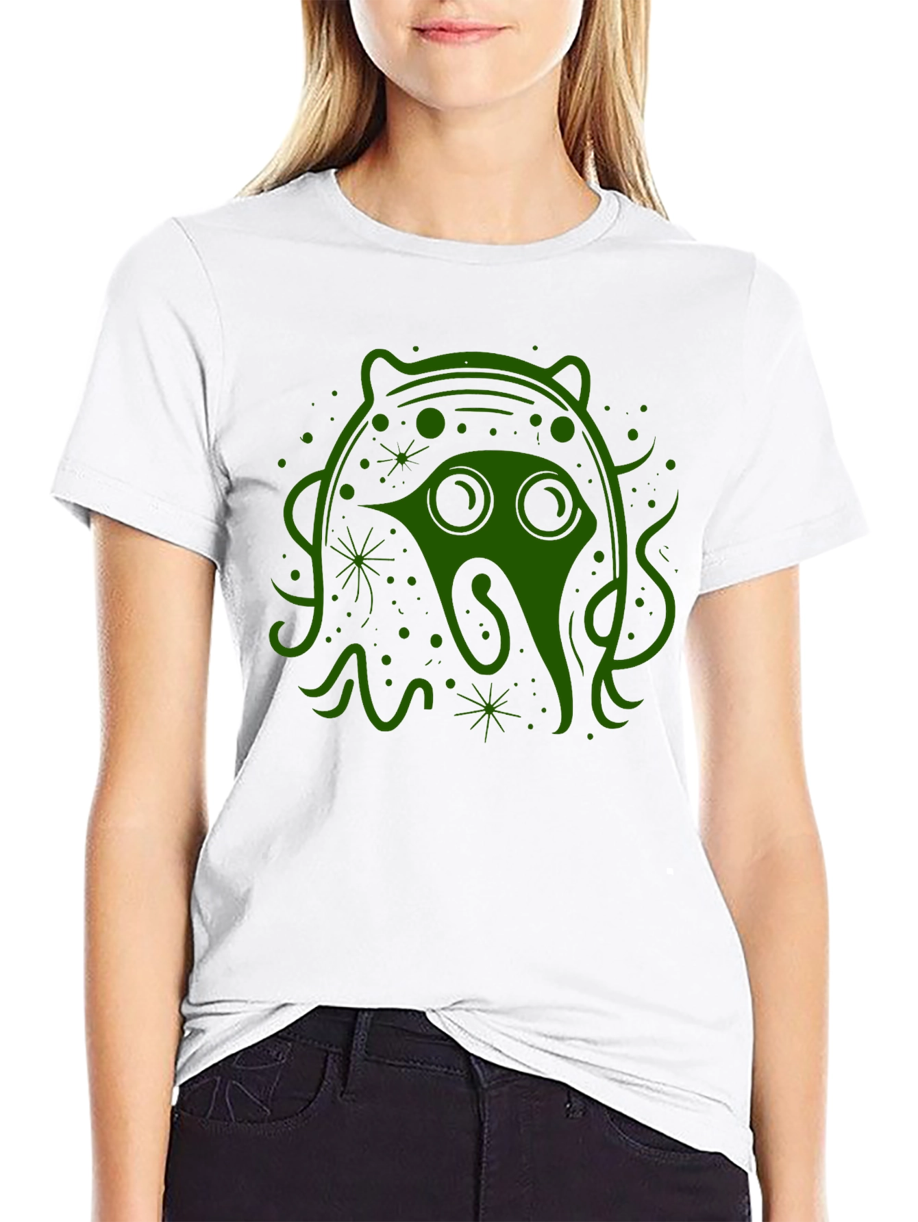 Green Alien Graphic Black Tee