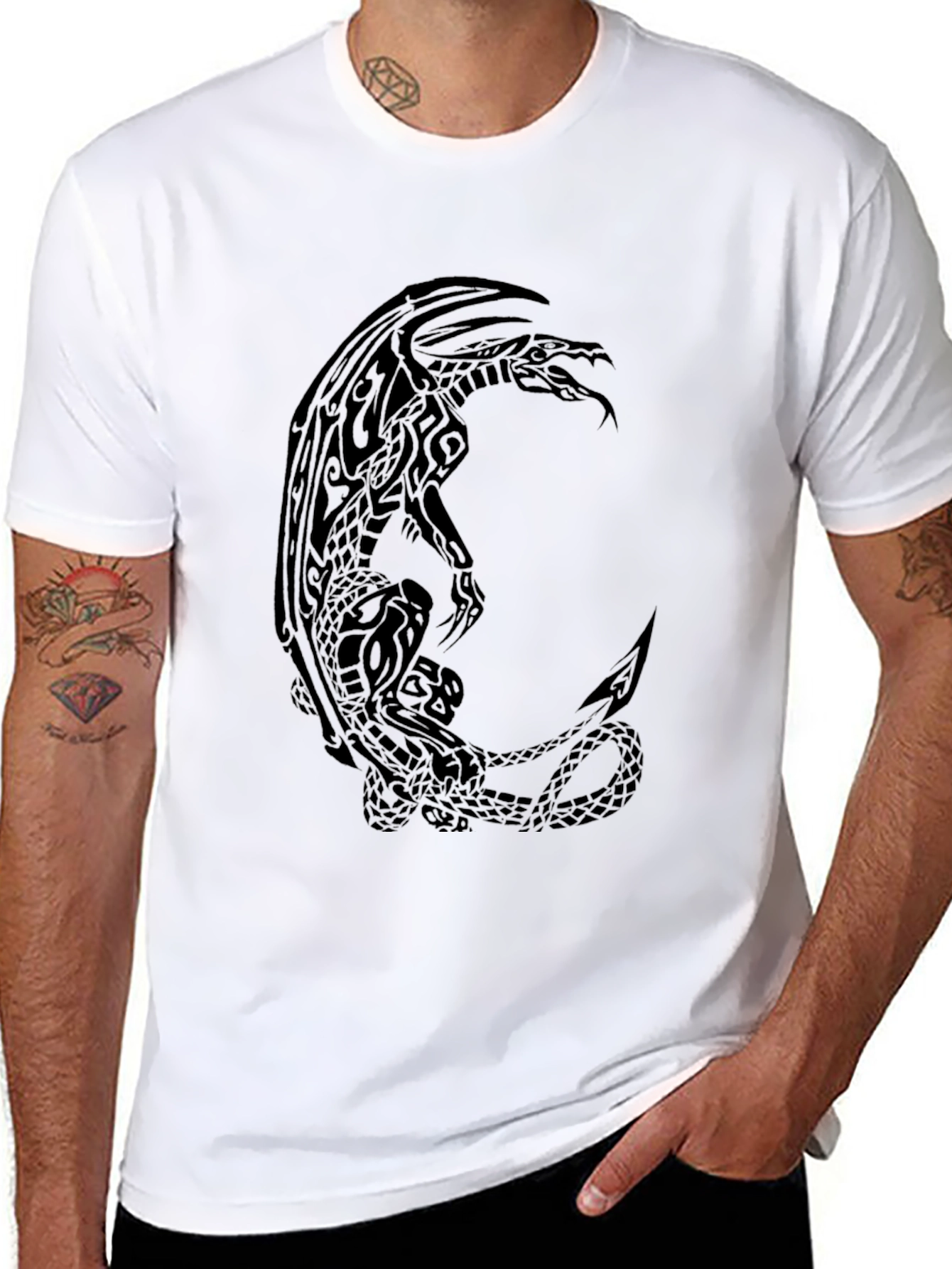Tribal Dragon Graphic Tee - Mens Black T-Shirt