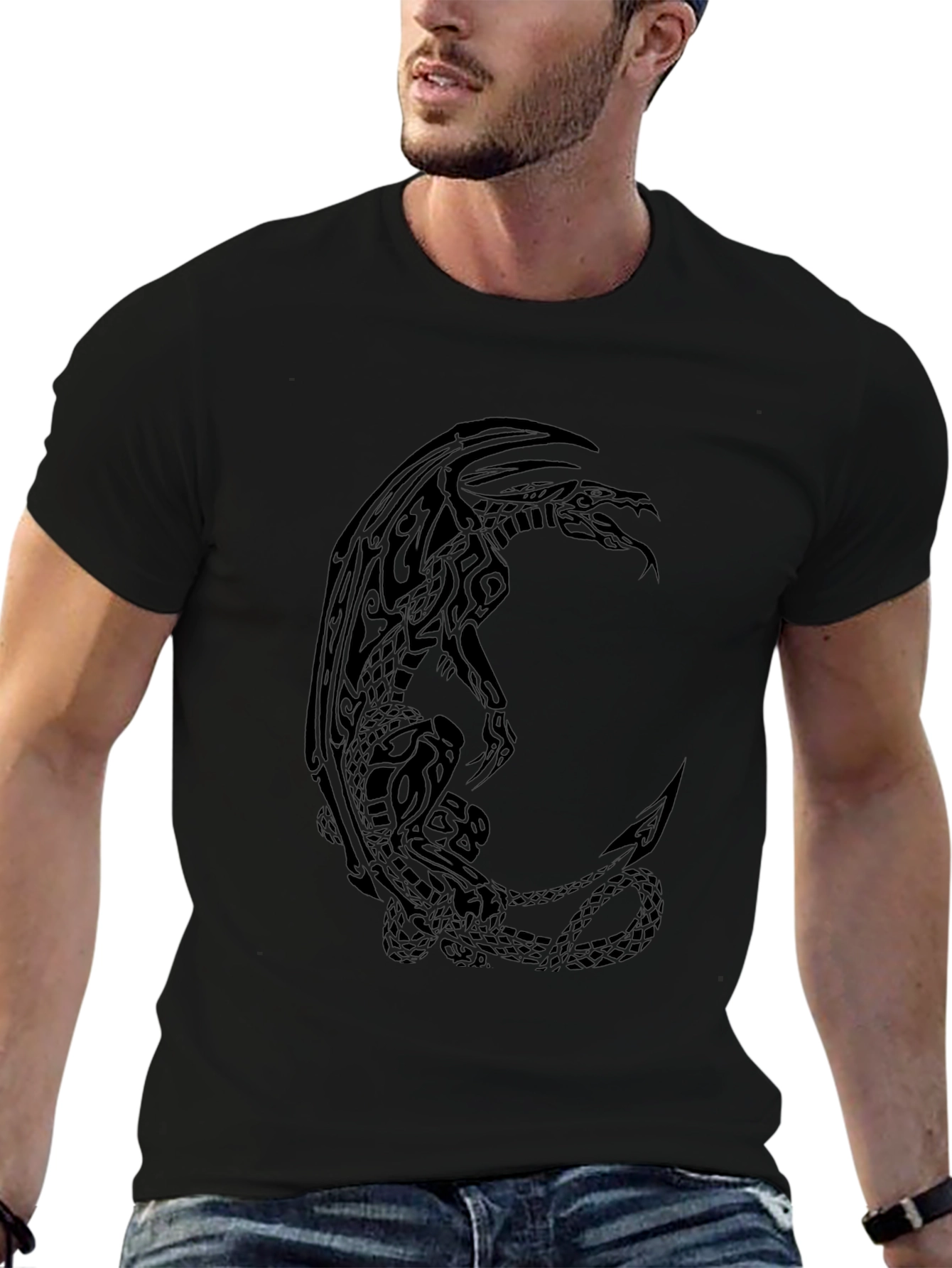 Tribal Dragon Graphic Tee - Mens Black T-Shirt
