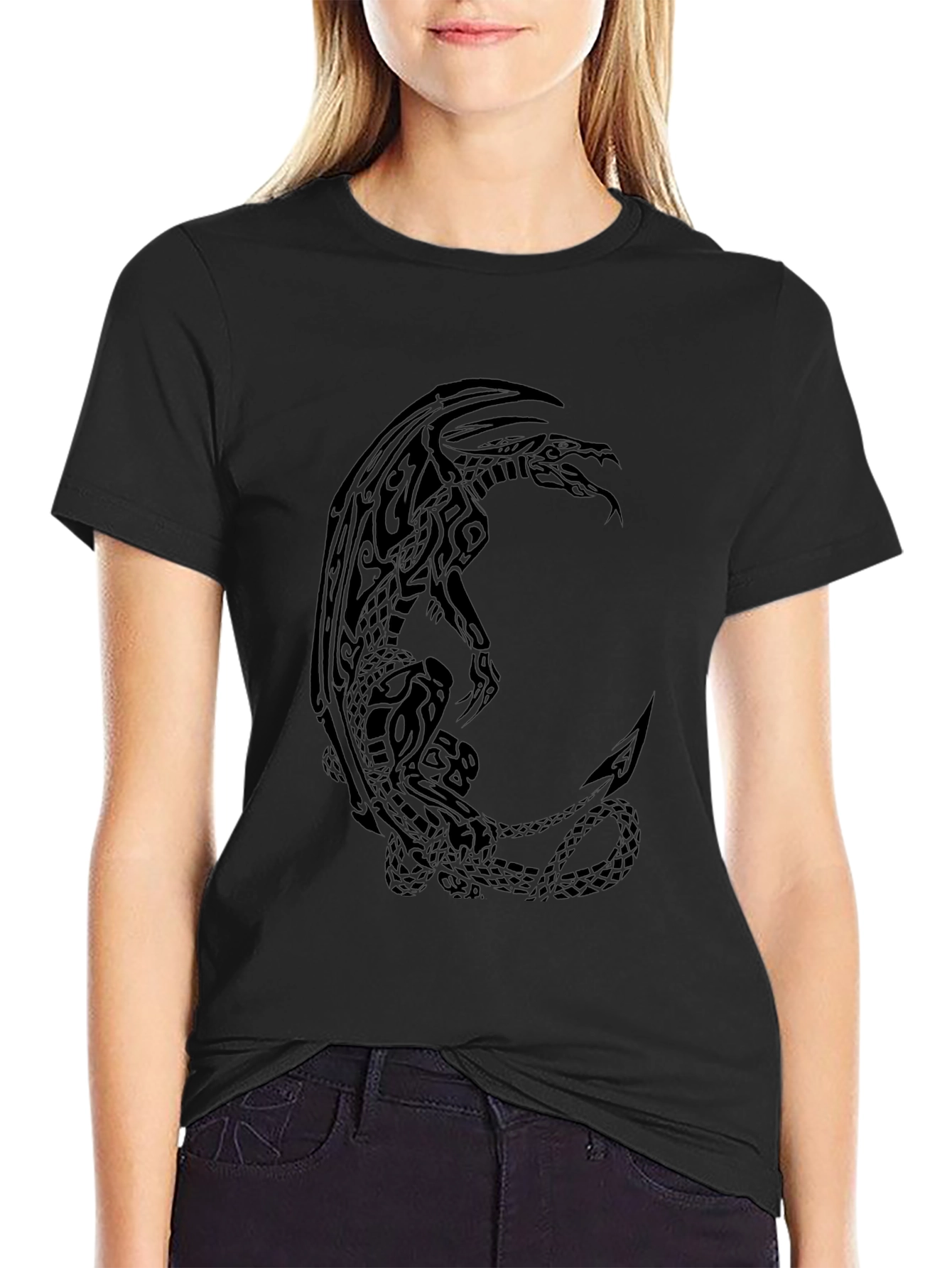 Tribal Dragon Graphic Tee - Mens Black T-Shirt