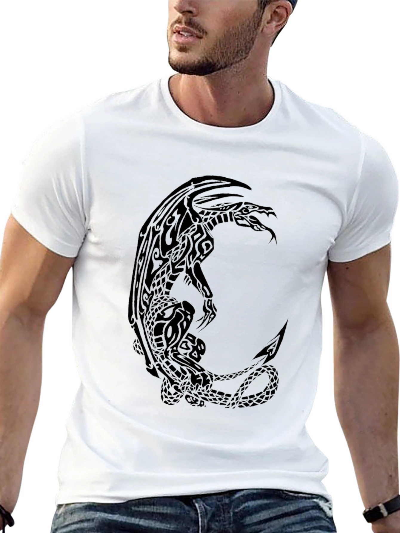 Tribal Dragon Graphic Tee - Mens Black T-Shirt