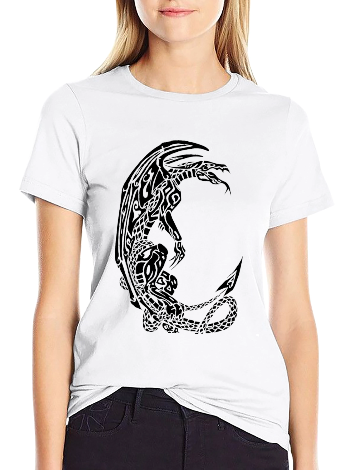 Tribal Dragon Graphic Tee - Mens Black T-Shirt