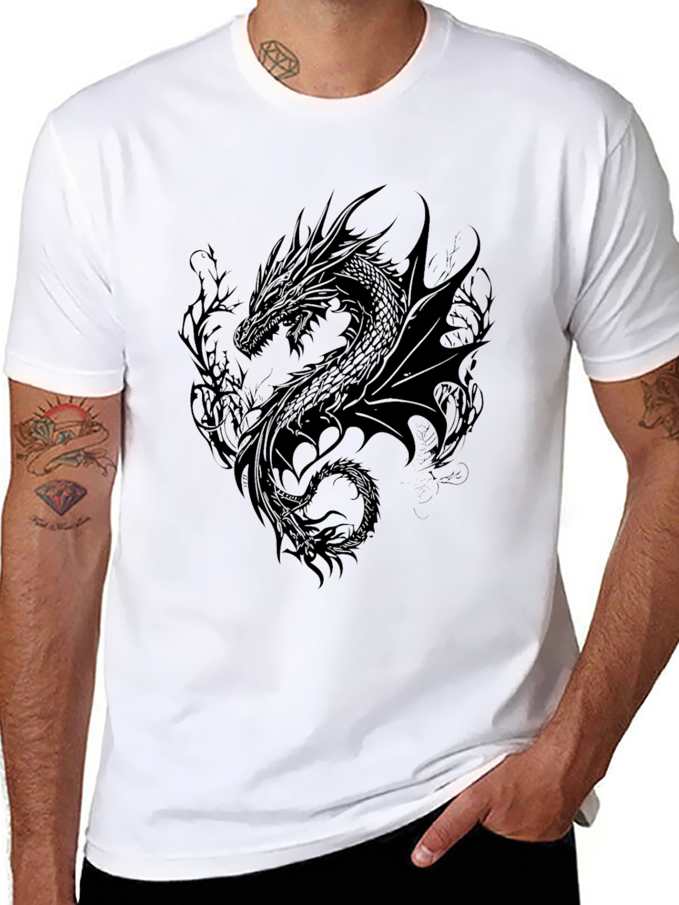 Black Dragon Graphic Tee - Dark Fantasy Style