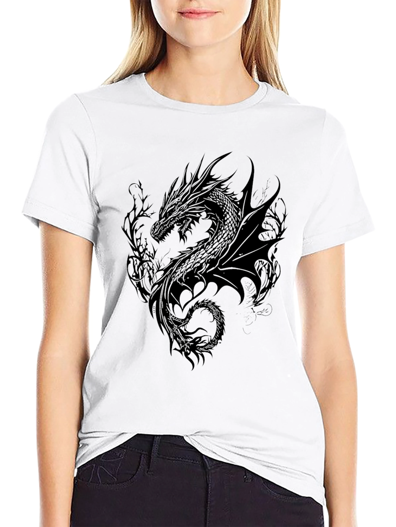 Black Dragon Graphic Tee - Dark Fantasy Style