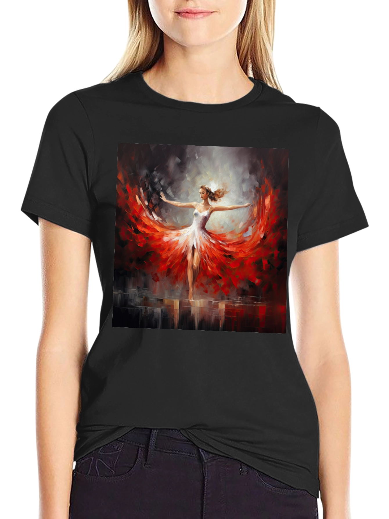 Dancing Lady Graphic Tee - Stylish Art T-Shirt