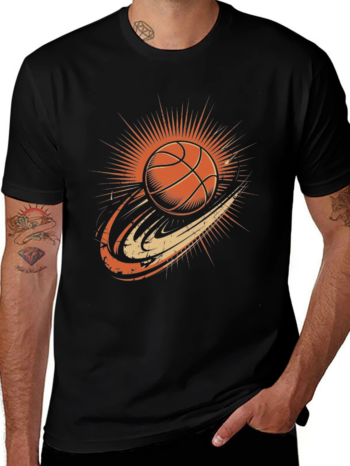 Basketball Graphic Tee - Classic Black Cotton T-Shirt