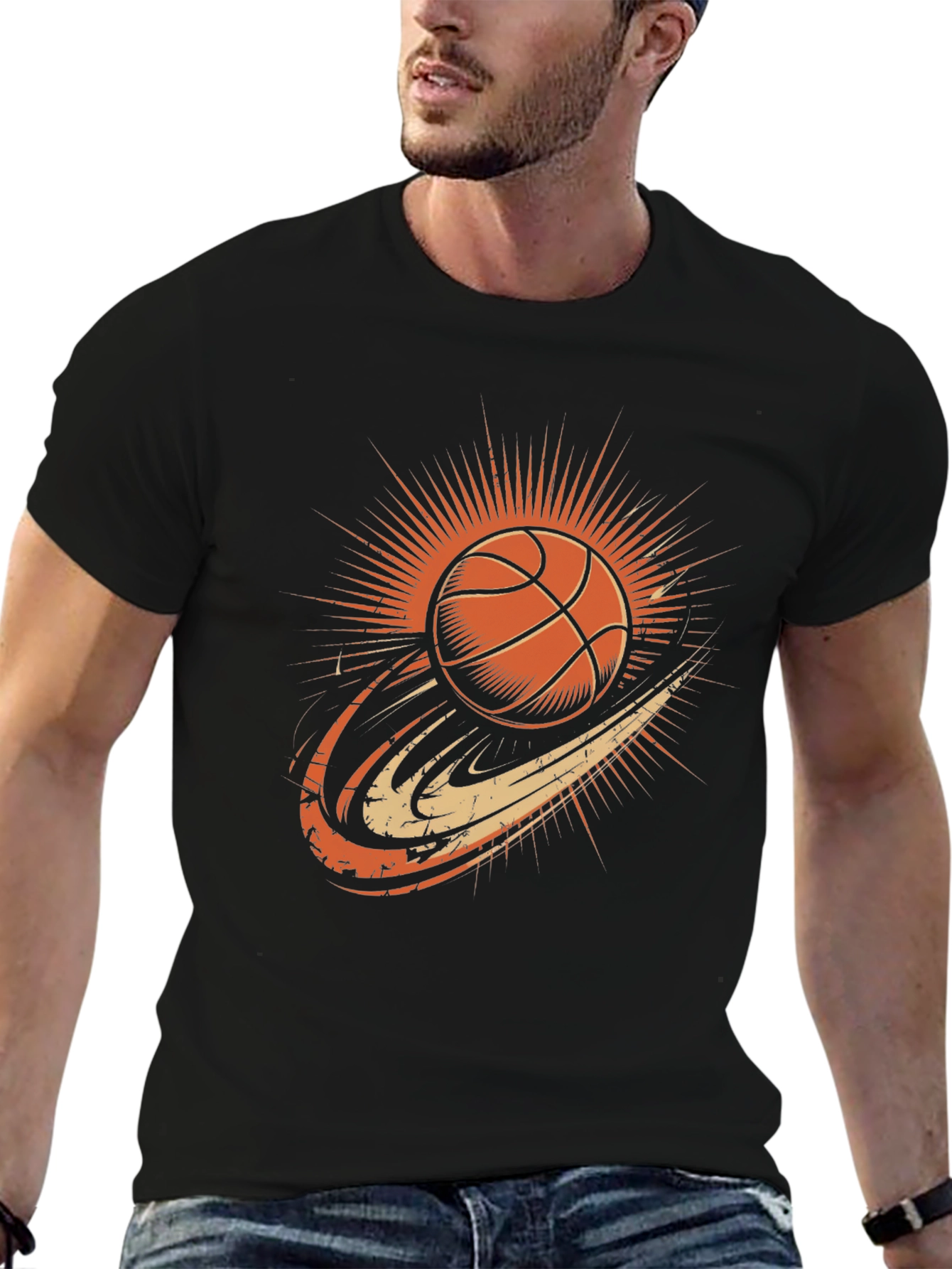 Basketball Graphic Tee - Classic Black Cotton T-Shirt