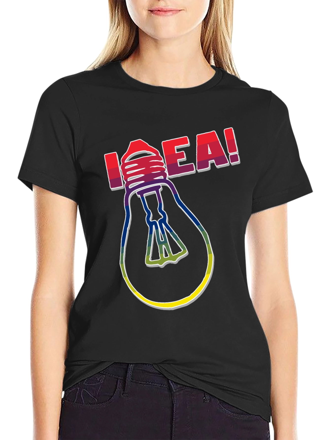 Idea! Light Bulb Graphic Print Crew Neck T-Shirt