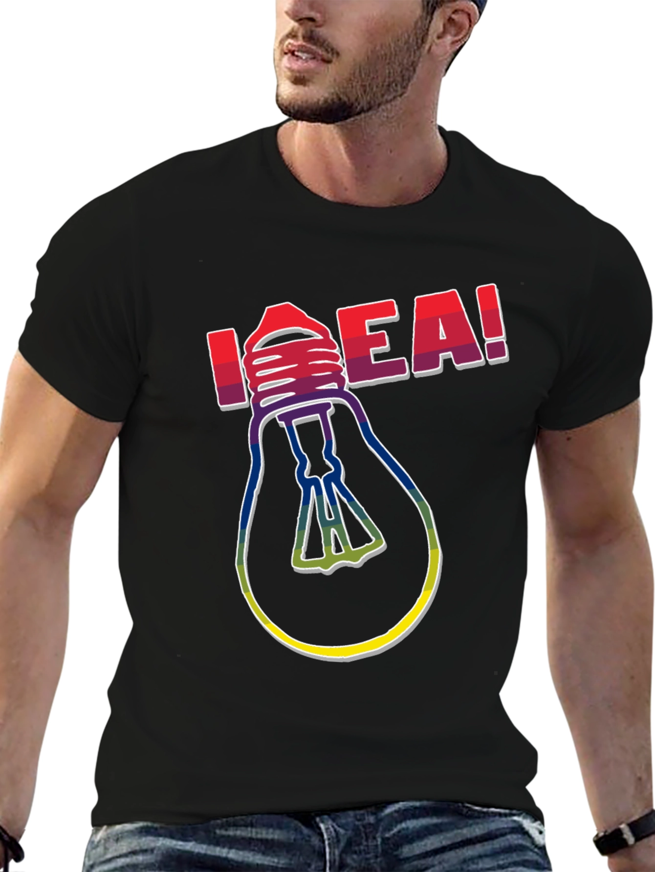 Idea! Light Bulb Graphic Print Crew Neck T-Shirt