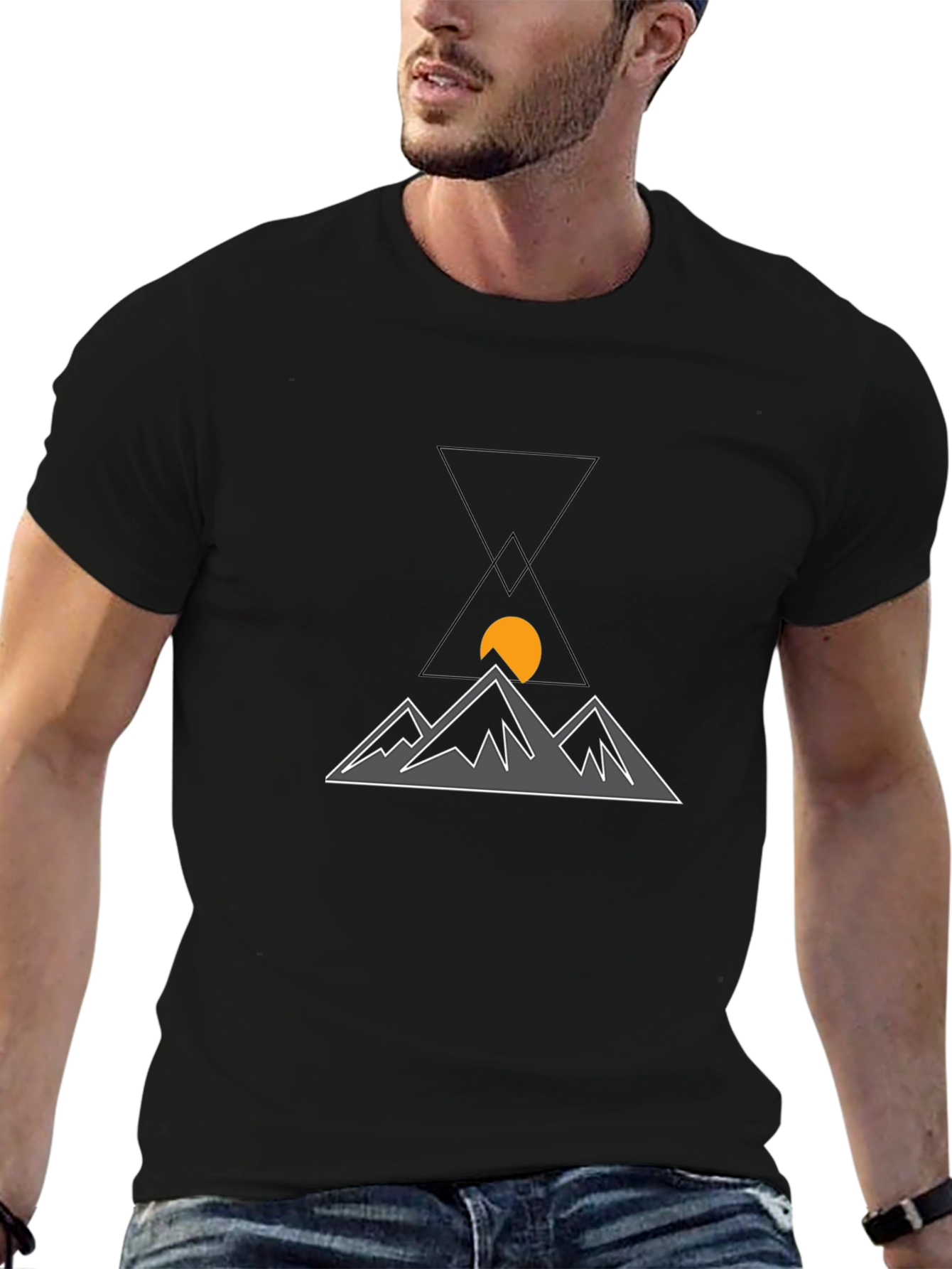 Geometric Mountain Sunset Black T-Shirt