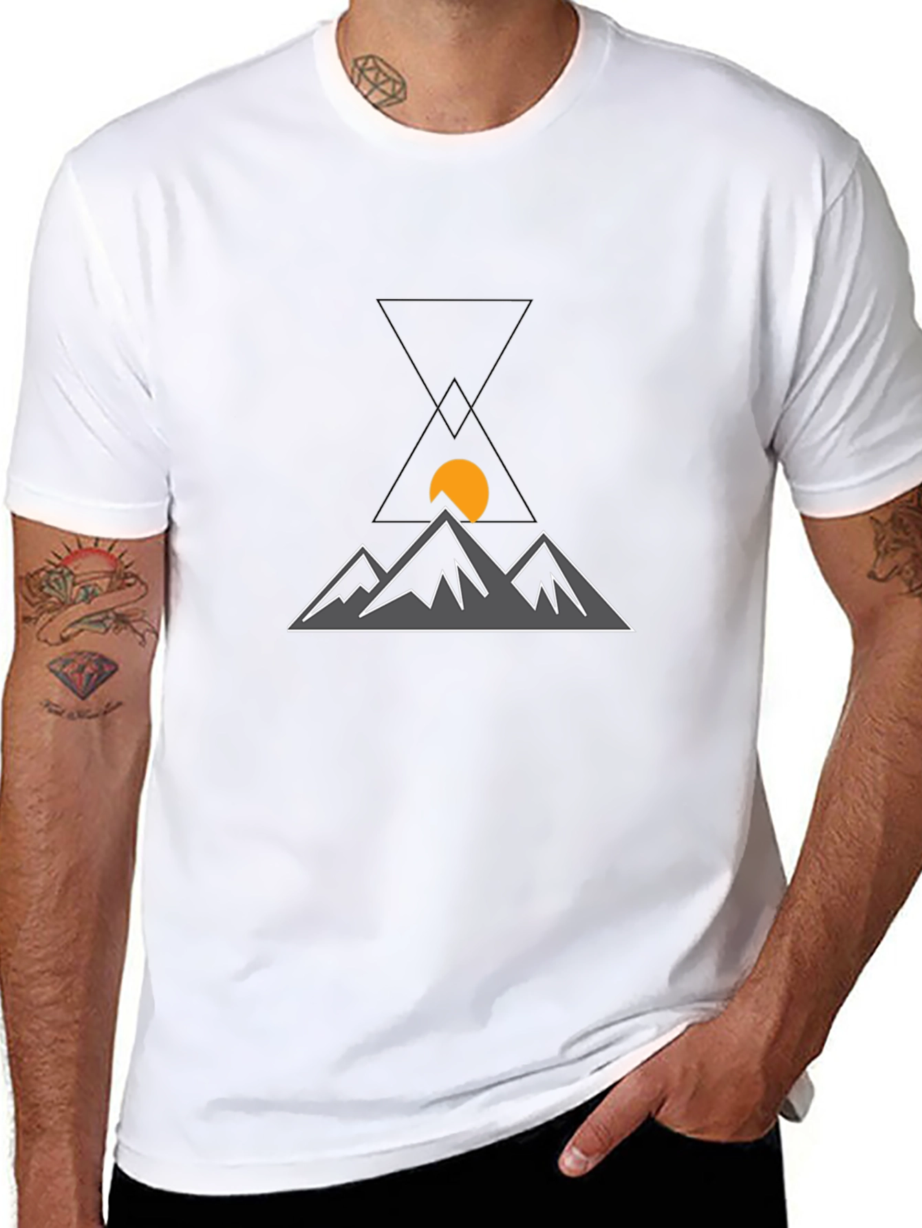 Geometric Mountain Sunset Black T-Shirt