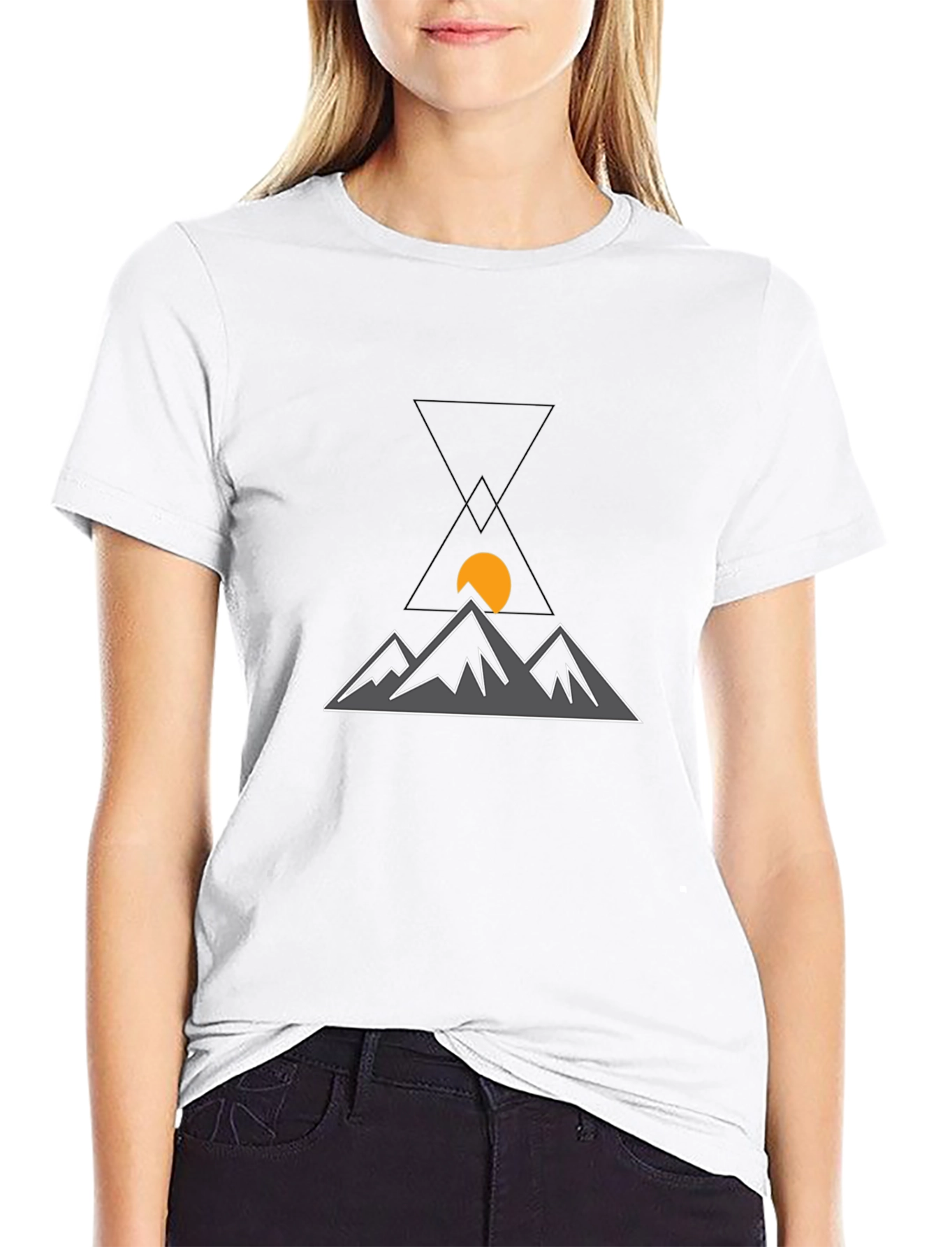 Geometric Mountain Sunset Black T-Shirt