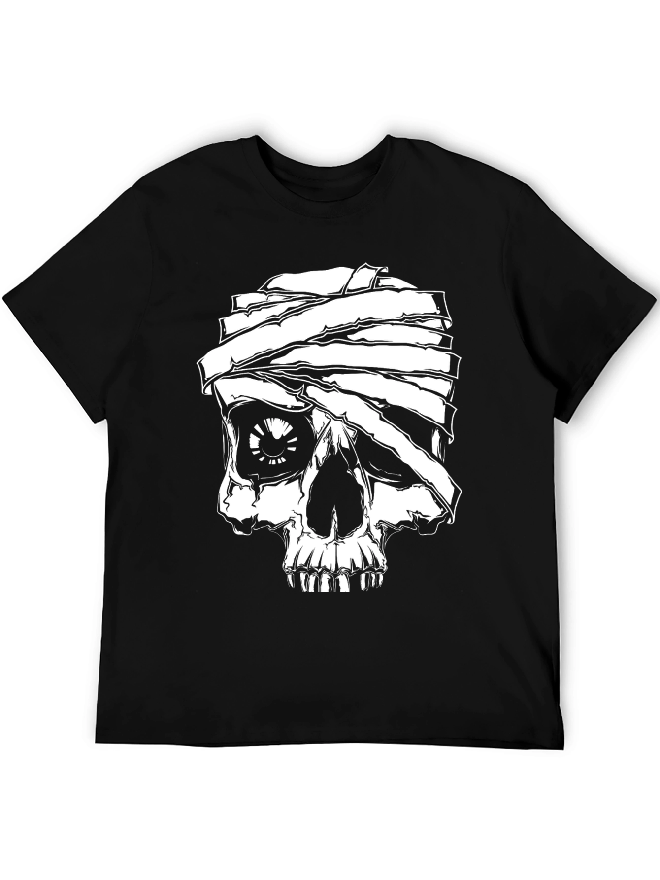 Mummy Skull Graphic Tee - Black Cotton T-Shirt