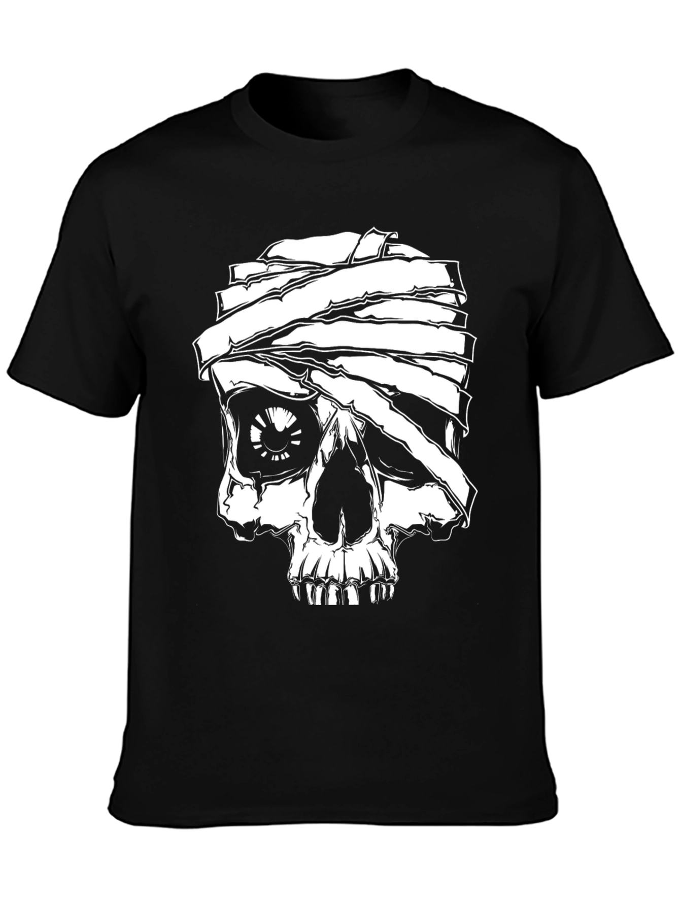 Mummy Skull Graphic Tee - Black Cotton T-Shirt