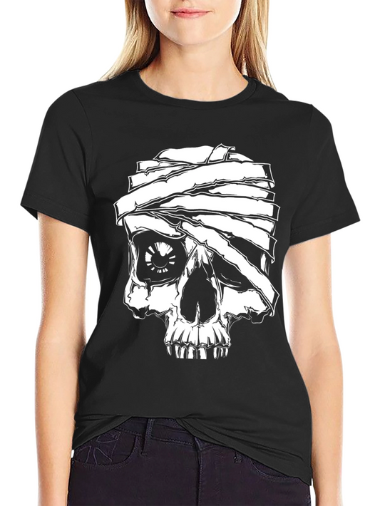 Mummy Skull Graphic Tee - Black Cotton T-Shirt