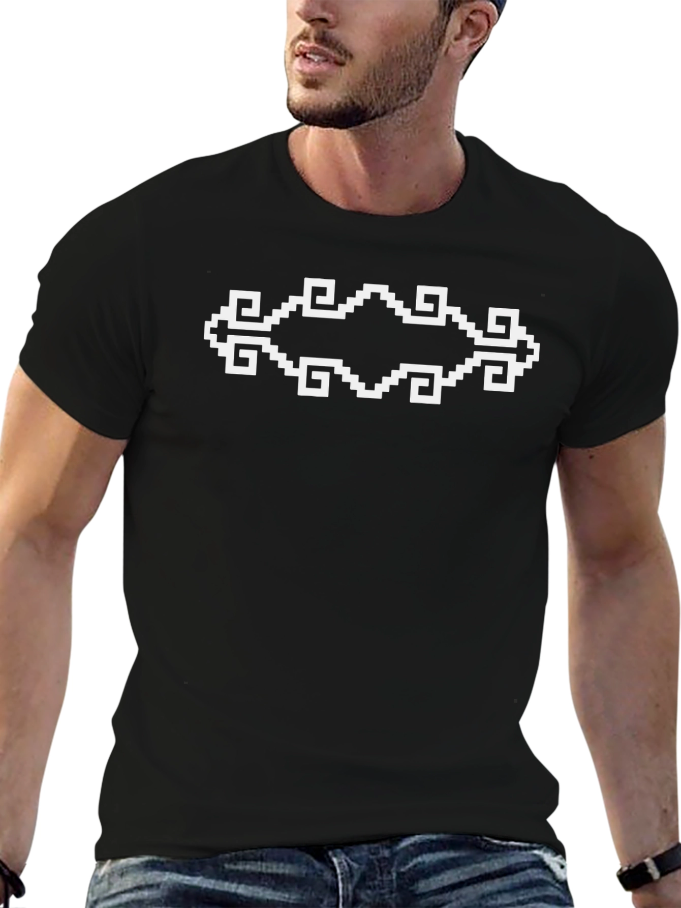 Geometric Patterned Black T-Shirt