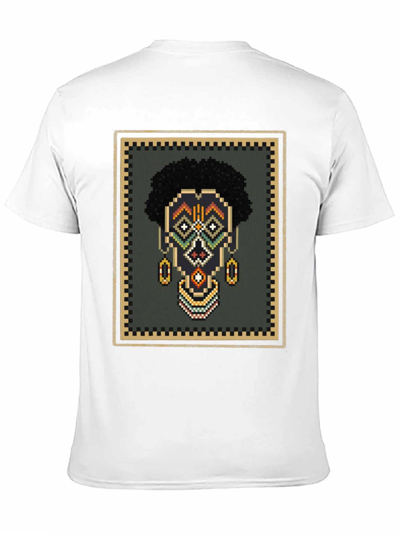 Pixel Art African Mask Graphic T-Shirt