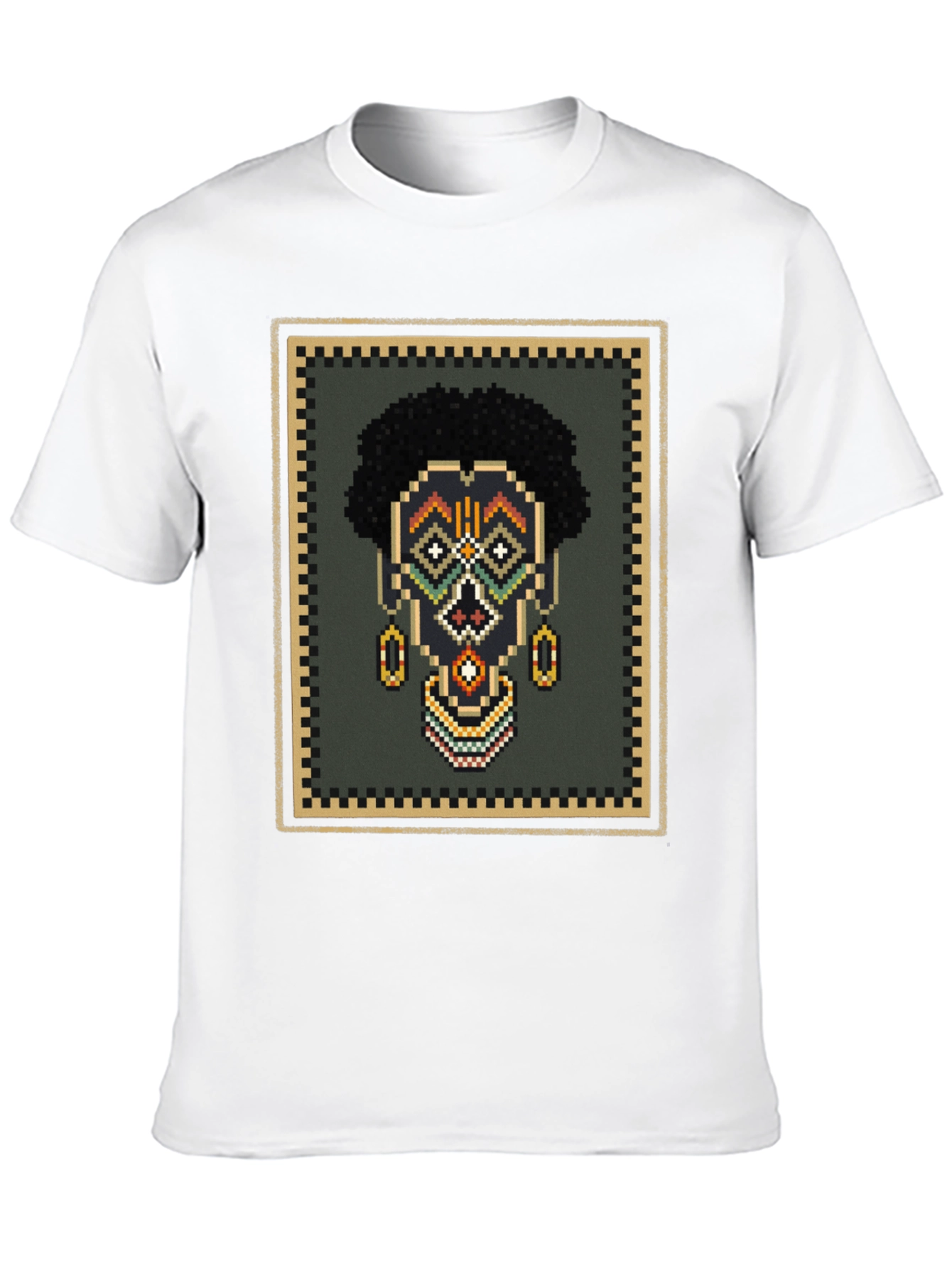 Pixel Art African Mask Graphic T-Shirt