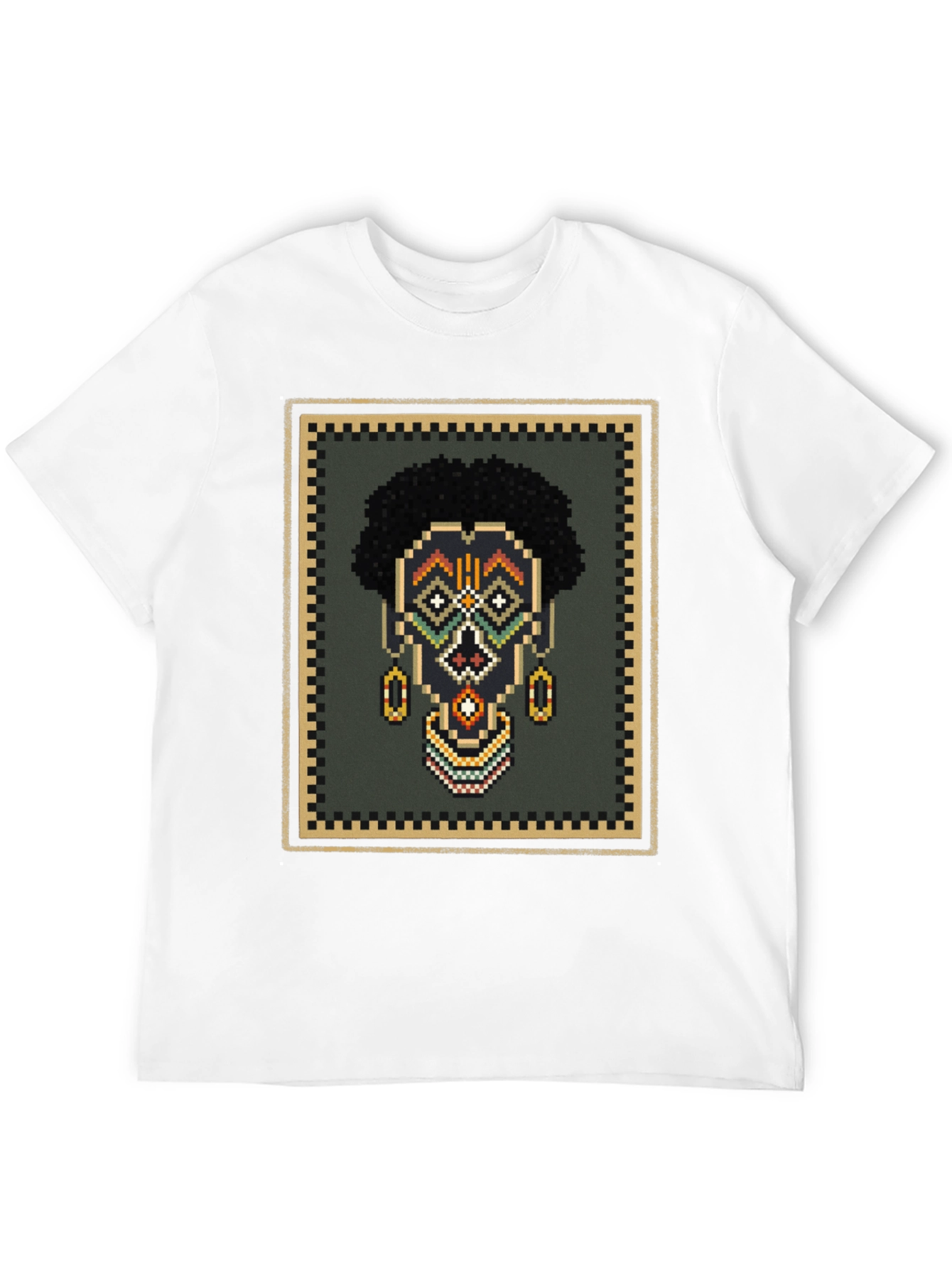 Pixel Art African Mask Graphic T-Shirt