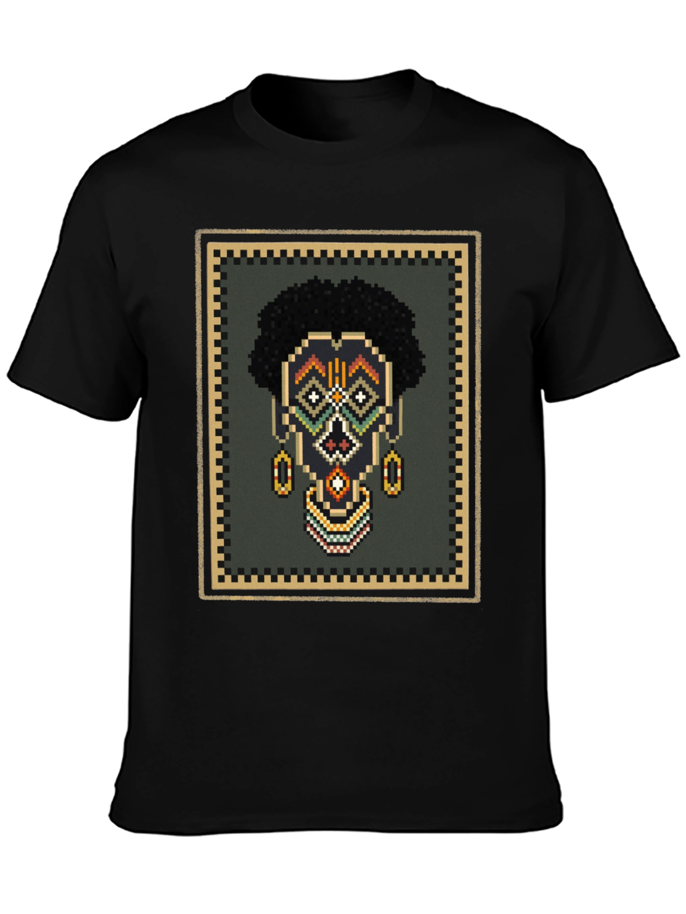Pixel Art African Mask Graphic T-Shirt