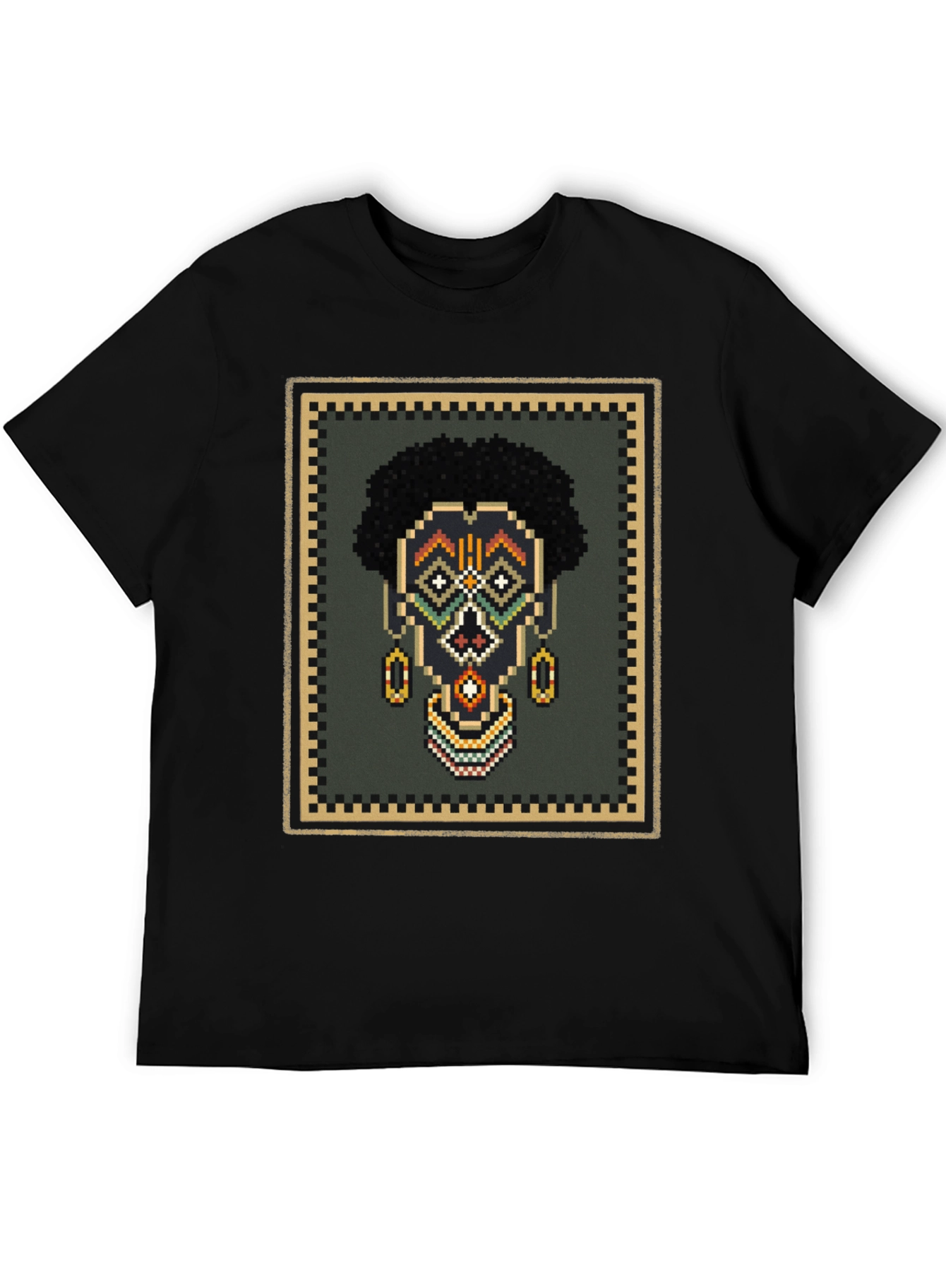 Pixel Art African Mask Graphic T-Shirt