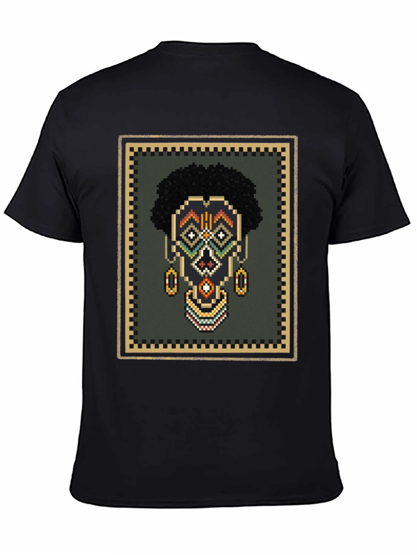 Pixel Art African Mask Graphic T-Shirt