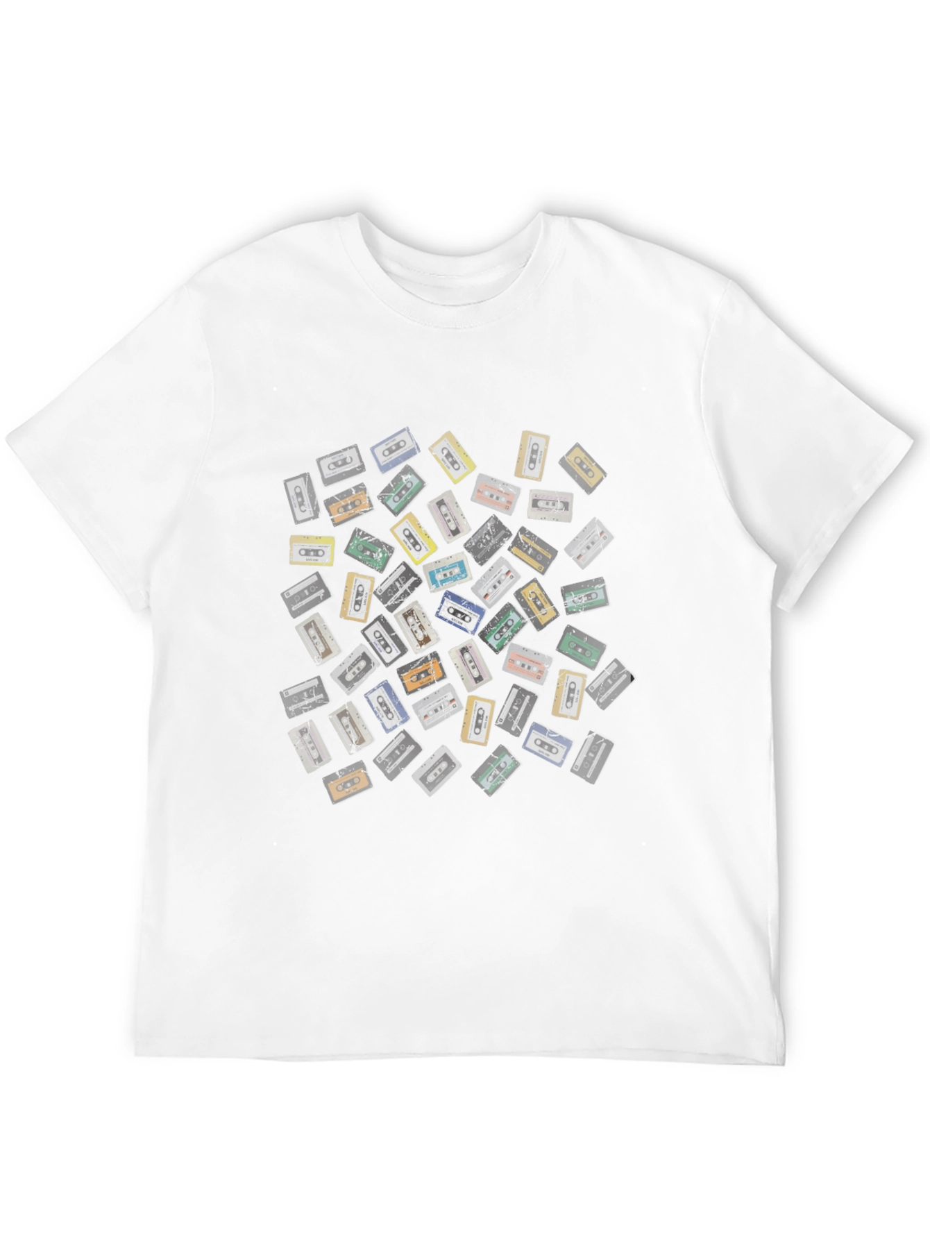 Retro Cassette Tape Pattern Black T-Shirt