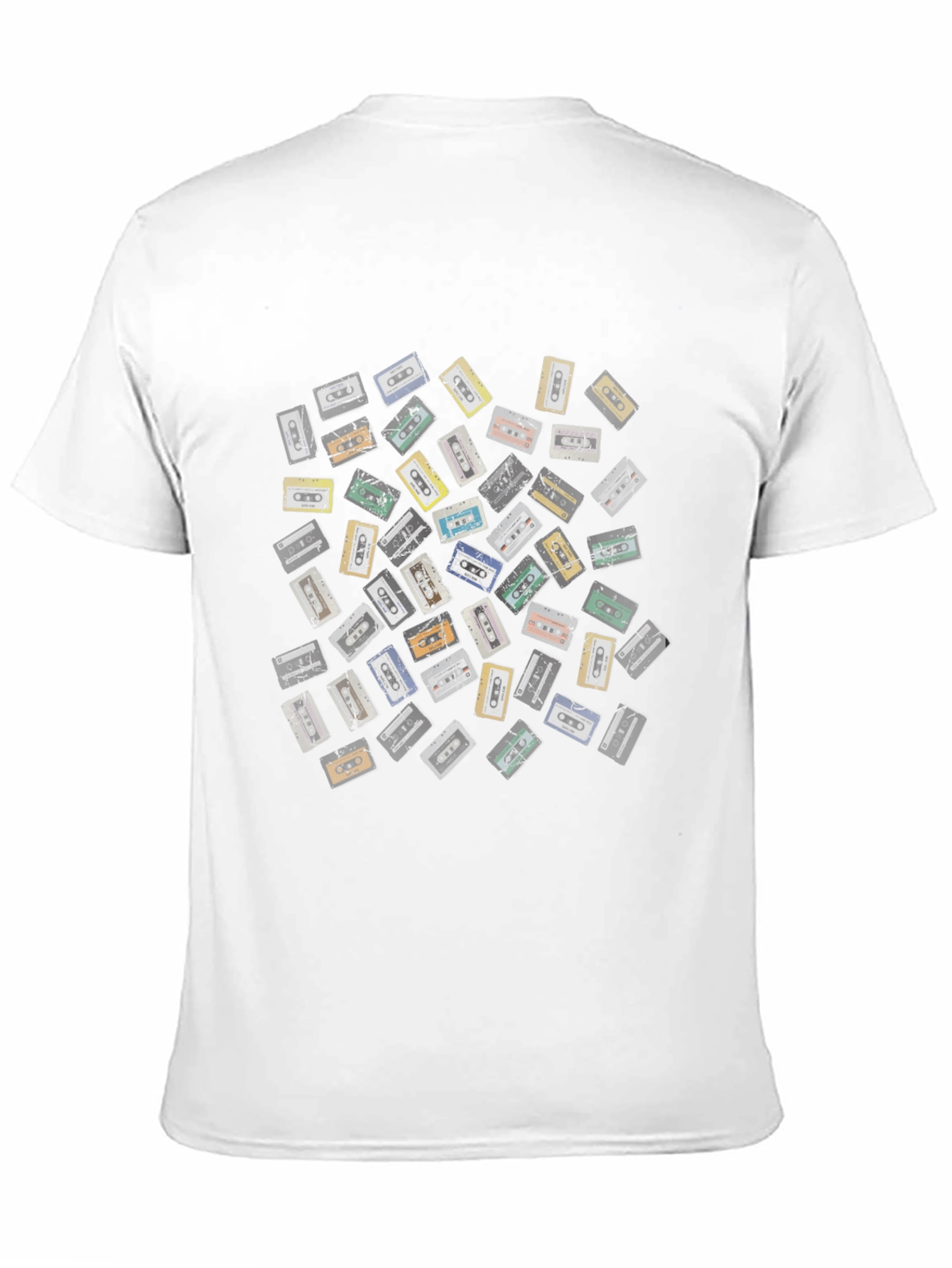 Retro Cassette Tape Pattern Black T-Shirt