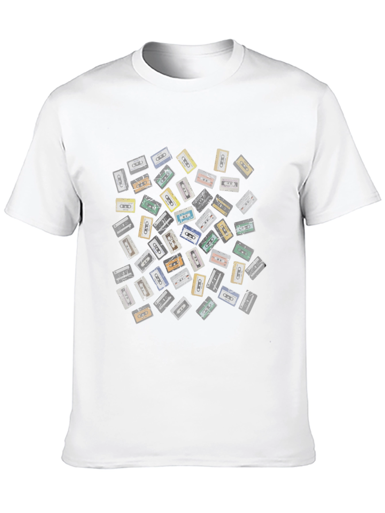 Retro Cassette Tape Pattern Black T-Shirt