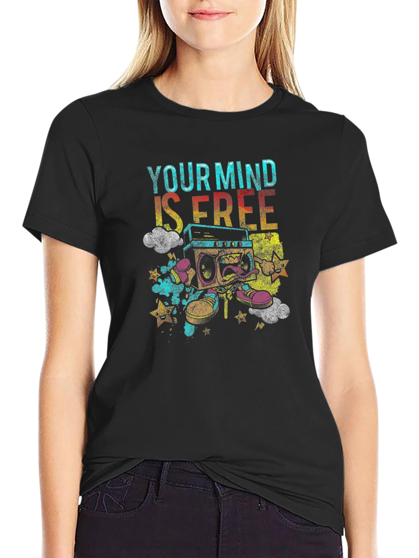 Mind Free Boombox T-Shirt: Funky Graphic Tee