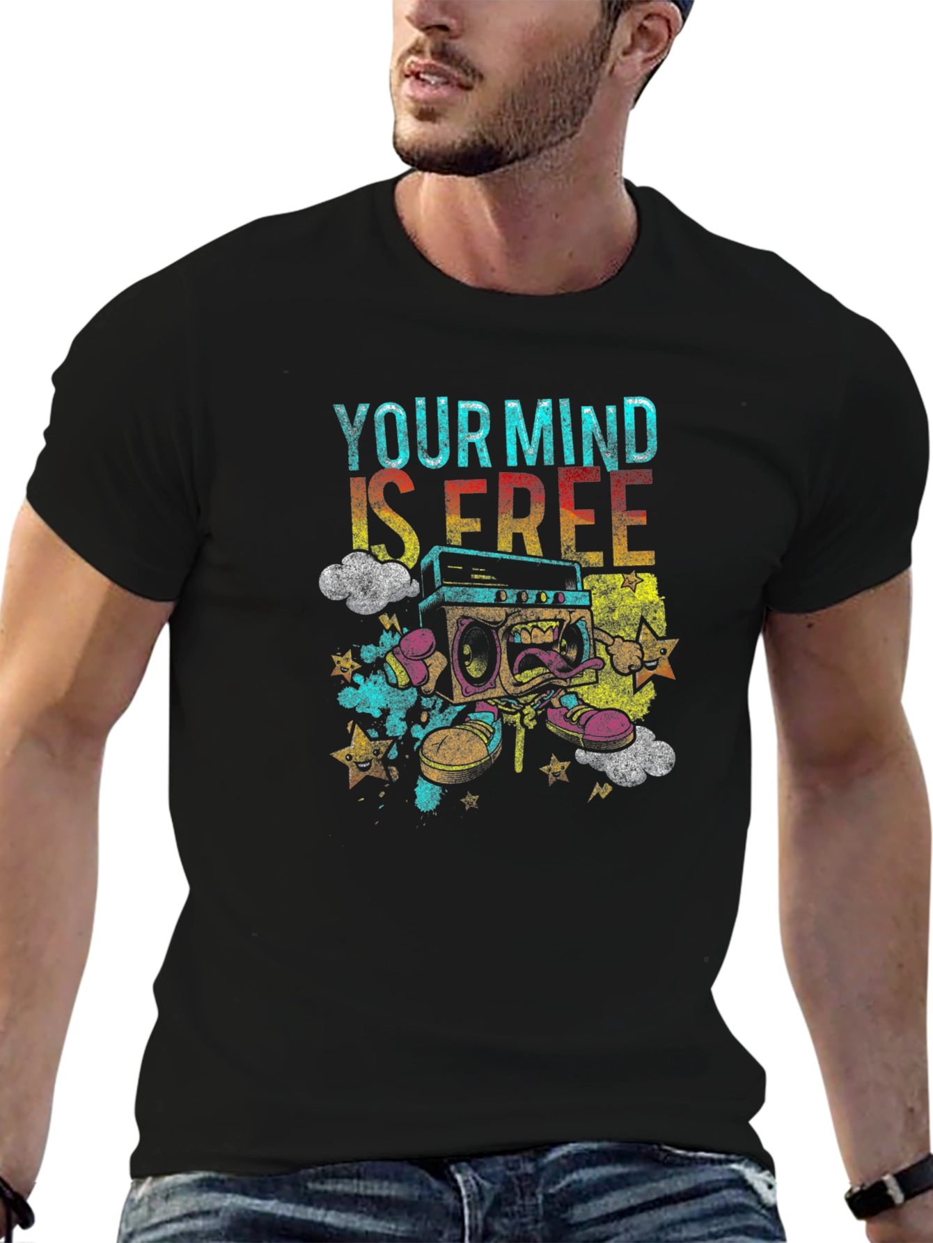 Mind Free Boombox T-Shirt: Funky Graphic Tee