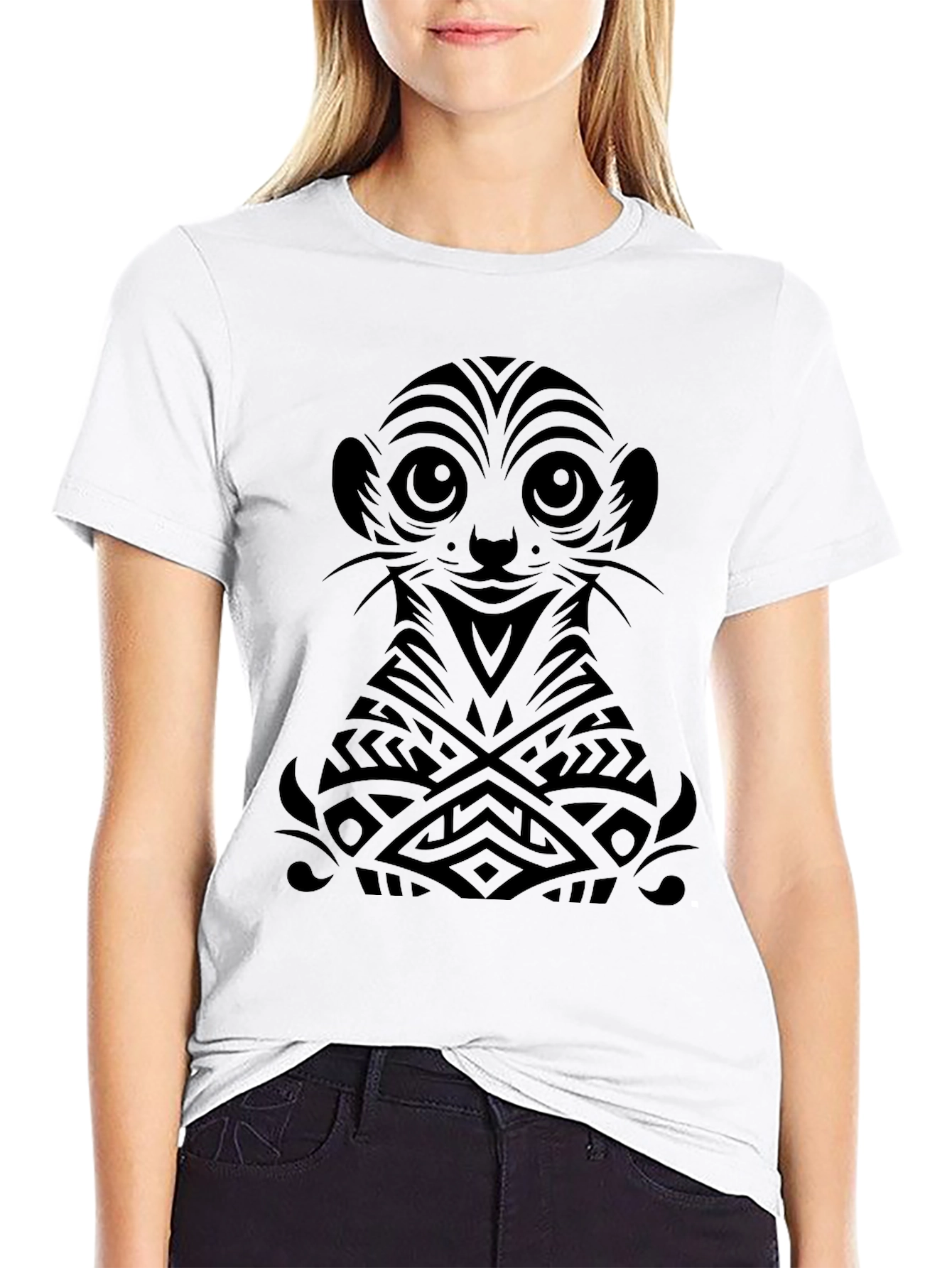 Tribal Meerkat Graphic T-Shirt - Black