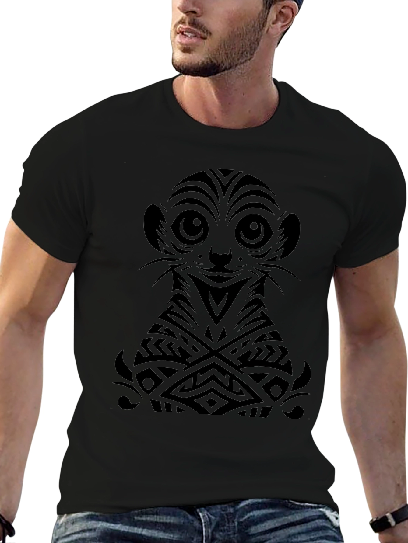 Tribal Meerkat Graphic T-Shirt - Black