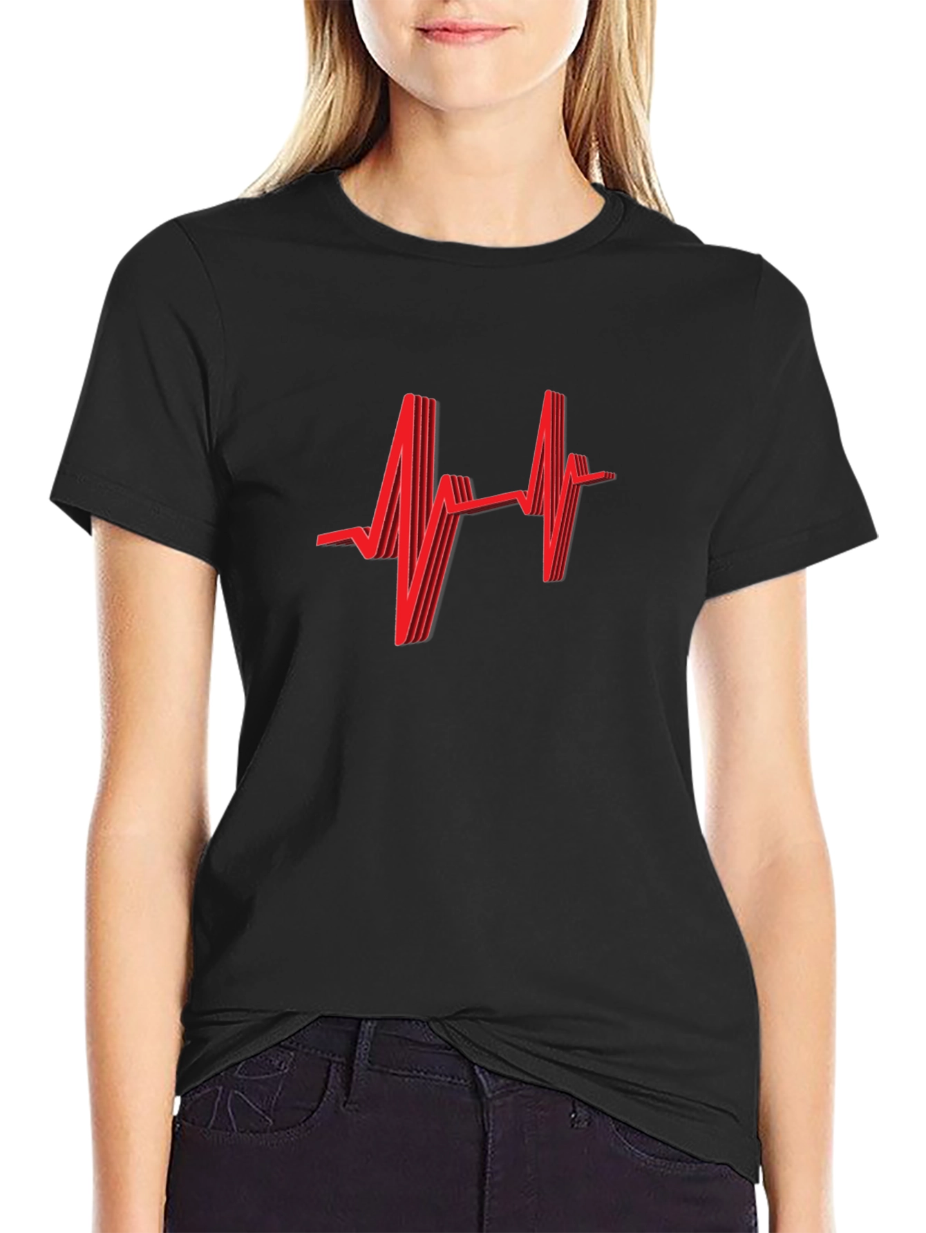 Heartbeat Graphic Tee - Stylish Black T-Shirt